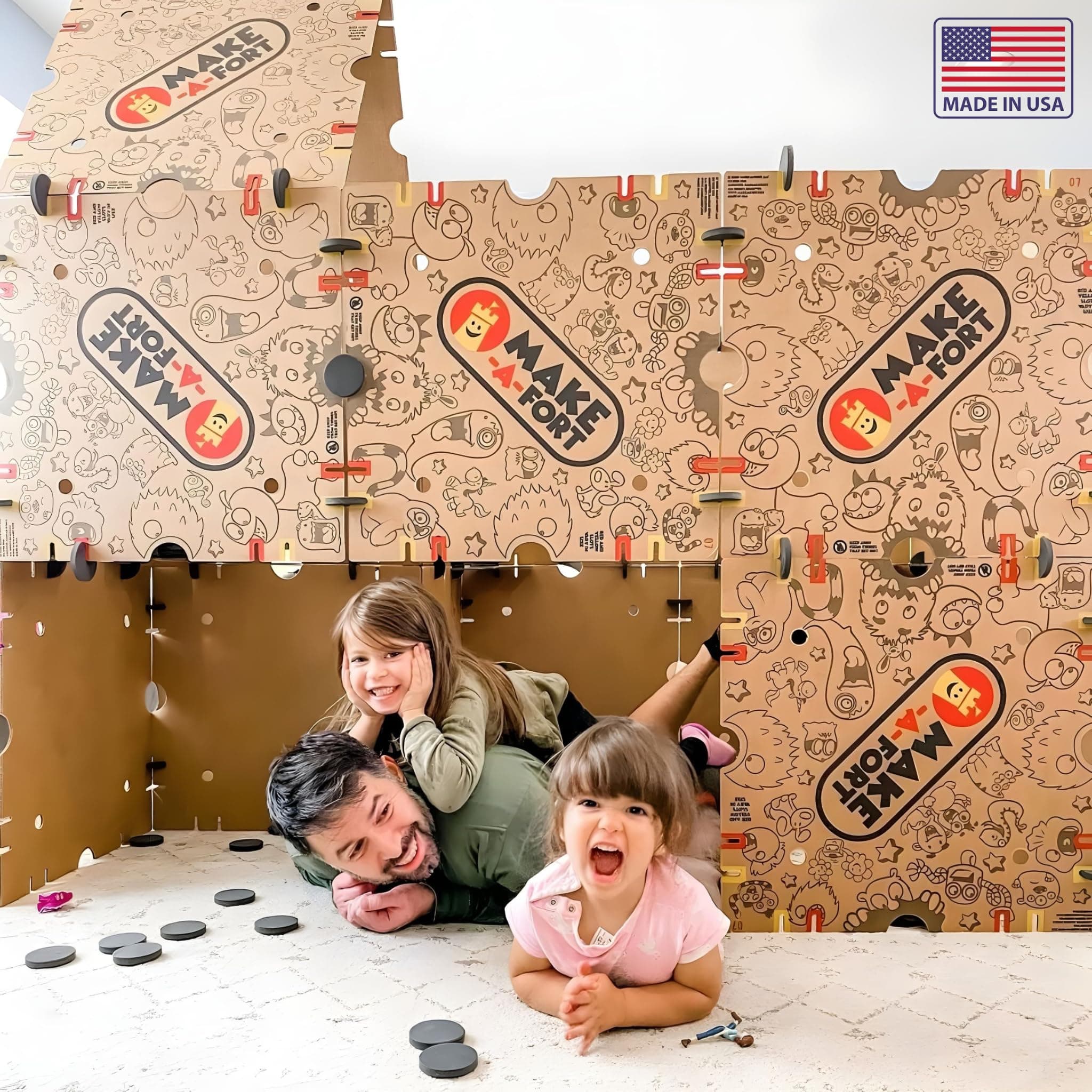 Make-A-Fort Building Kit - Create Giant Indoor Forts for Kids - Screen-Free Creative Play - Durable, Reusable - Made in USA
