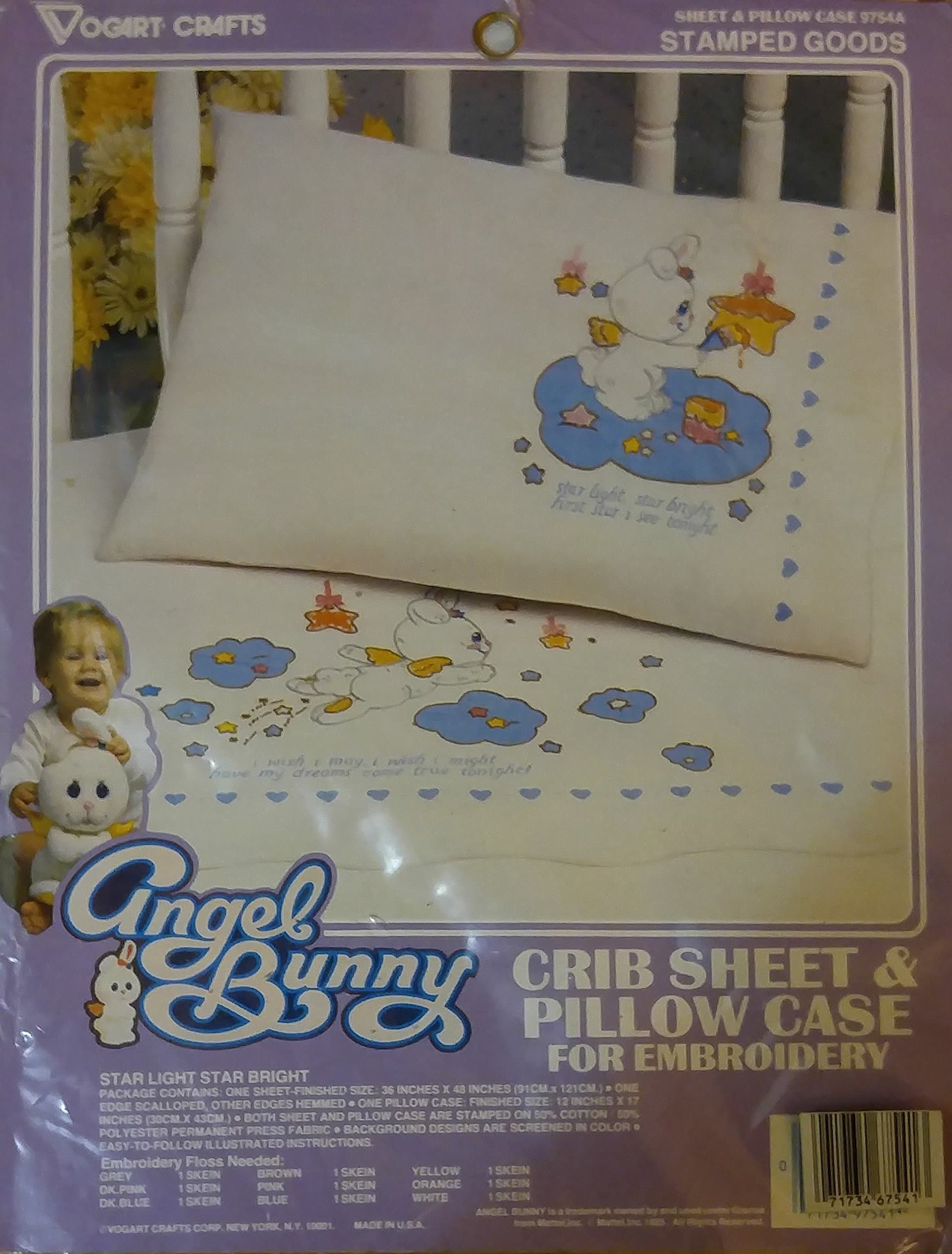 Angel Bunny Crib Sheet and Pillow Case Embroidery Set