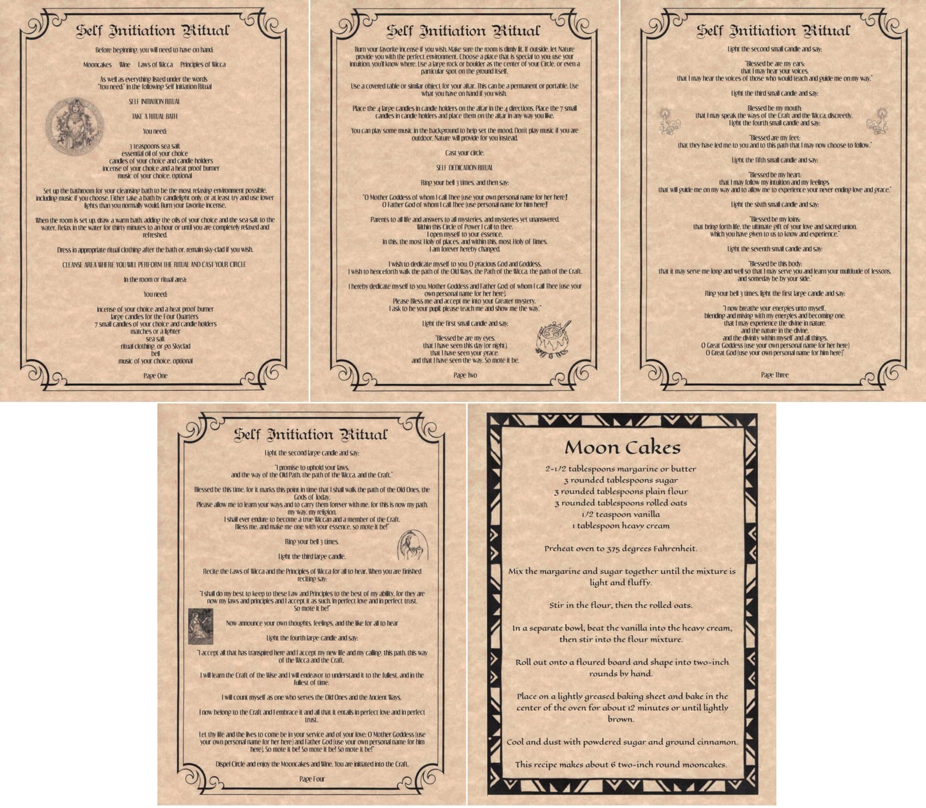 Self Dedication Ritual, 5 Book of Shadows Pages, Wicca, Witchcraft, Wiccan Spell (Copper)