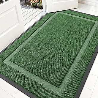 OLANLY Front Door Mat Indoor Outdoor Entrance, Waterproof All-Season, All-Weather Doormat, Sturdy Natural Rubber, Fade Resistant, Low Profile, Easy Clean Patio Porch Entryway Mat, 59x30, Green