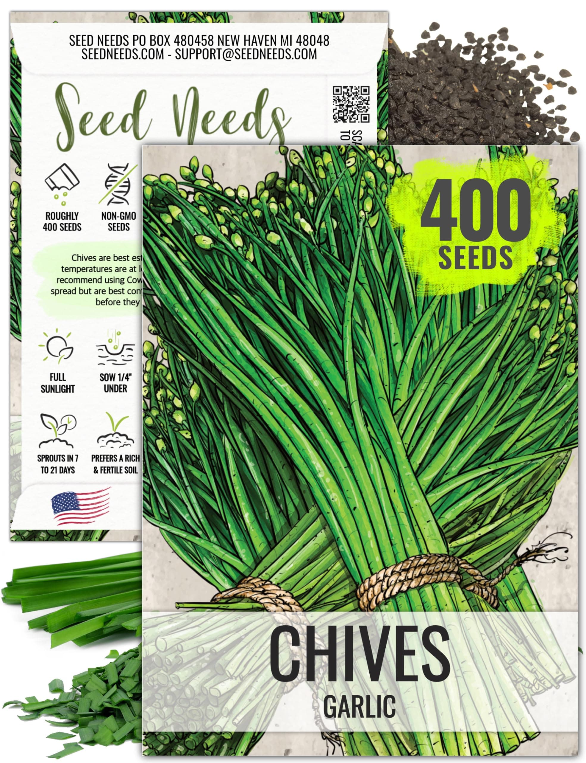 Chive Seeds for Planting Garlic Chives - Non-GMO Heirloom & Untreated Perennial Herbs to Grow an Indoor or Outdoor Home Herb Grown Garden (1 Pack)