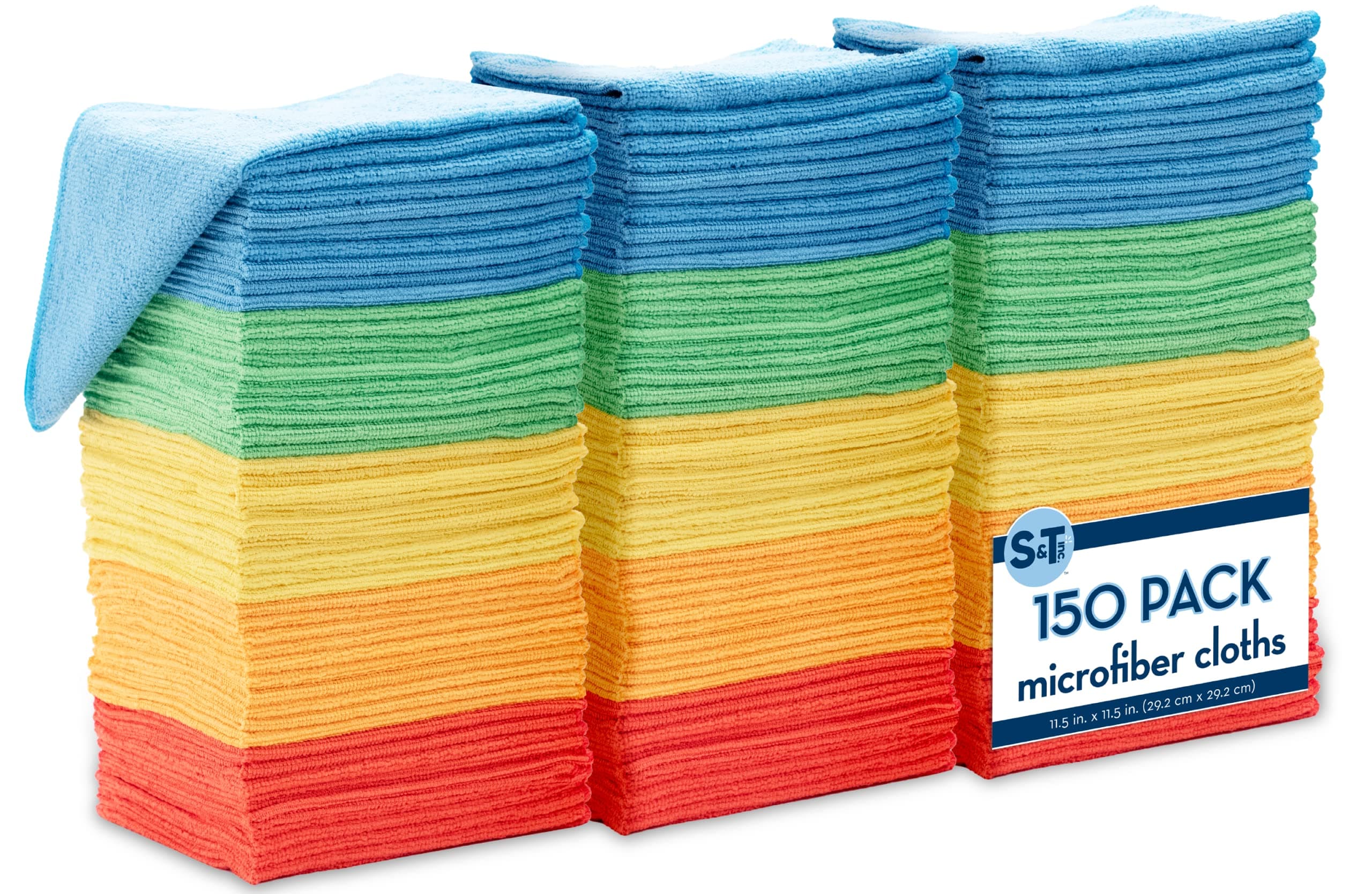 - S&T INC. 150 Pack Microfiber Cleaning Cloth, Bulk Towels for Home, Reusable Microfiber Towels for Cars, Cleaning Rags, Assorted, 11.5 Inches x 11.5 Inches, 150 Count