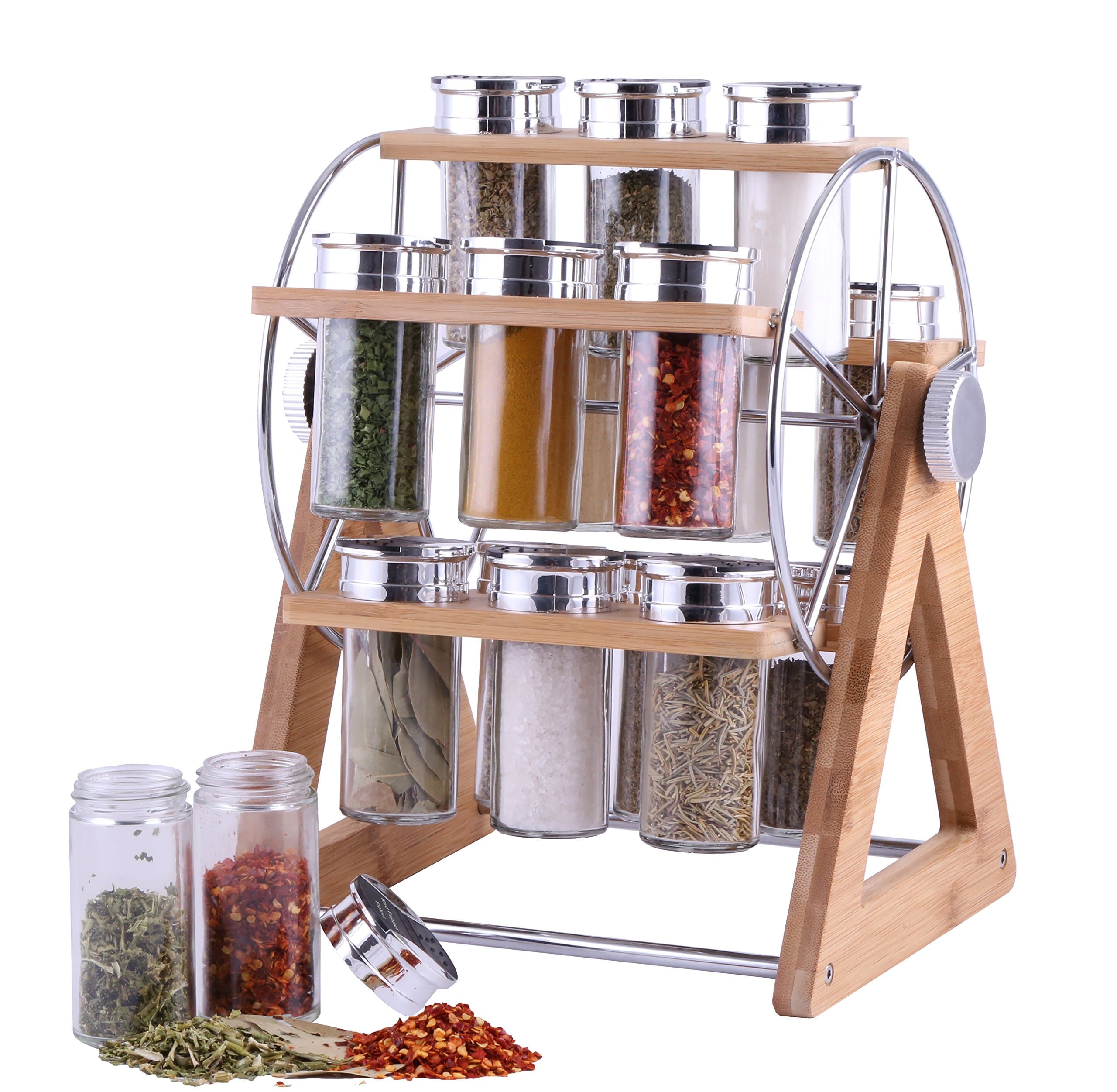 Orii Rotare 15 Jar Bamboo Wood Spice Rack Carousel