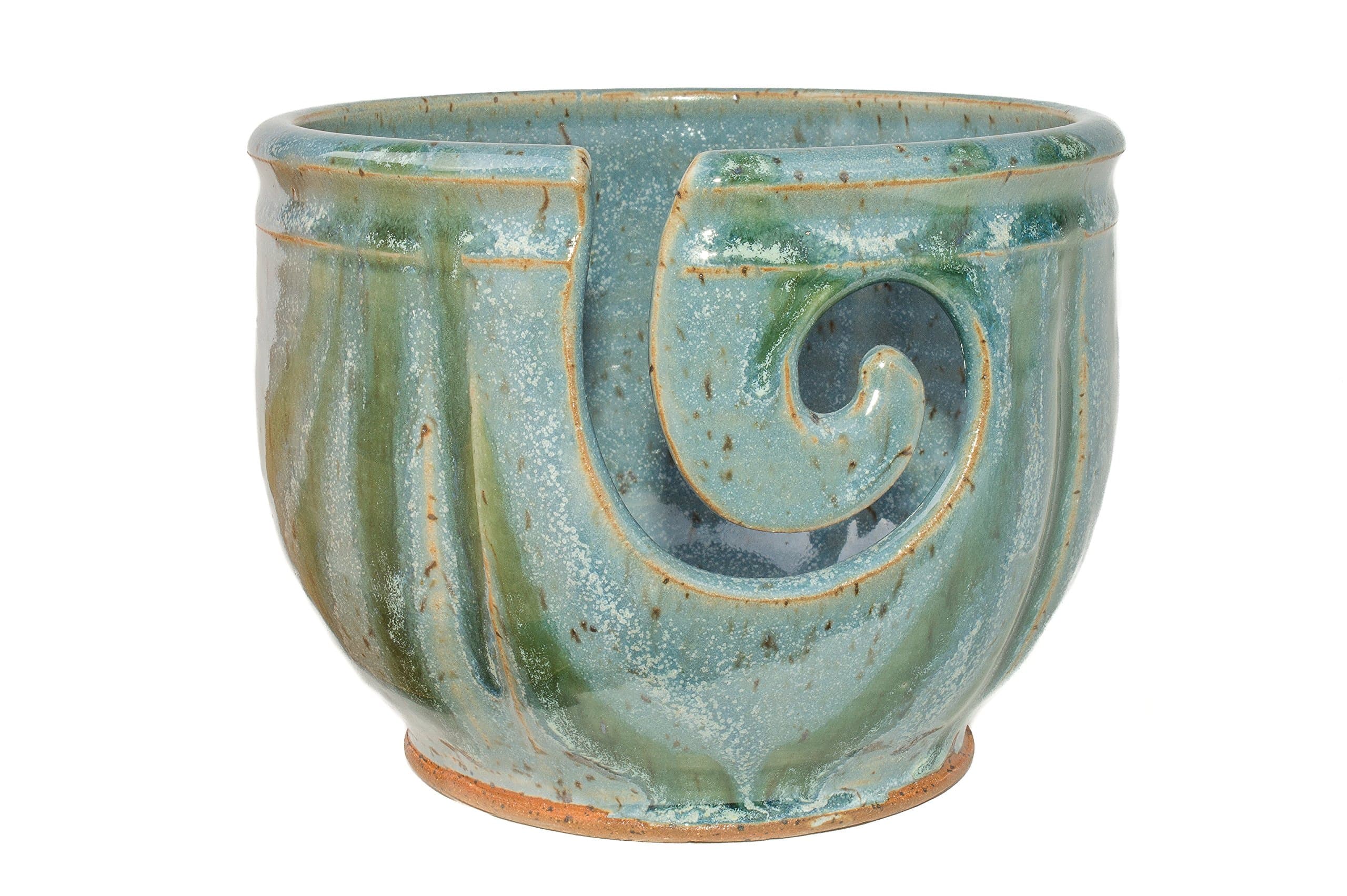 Midnight Sun Pottery Yarn Bowl- Glacier with Green