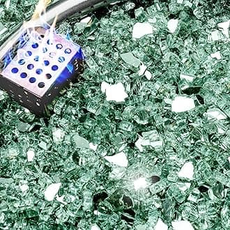 NUPICK 5 Pound Fire Glass, 1/4 Inch Reflective Fire Pit Glass, Tempered Firepit Glass Rock for Propane or Natural Gas, Glass Rocks for Fire Pit Table, Fireplace Glass for Landscaping, Green