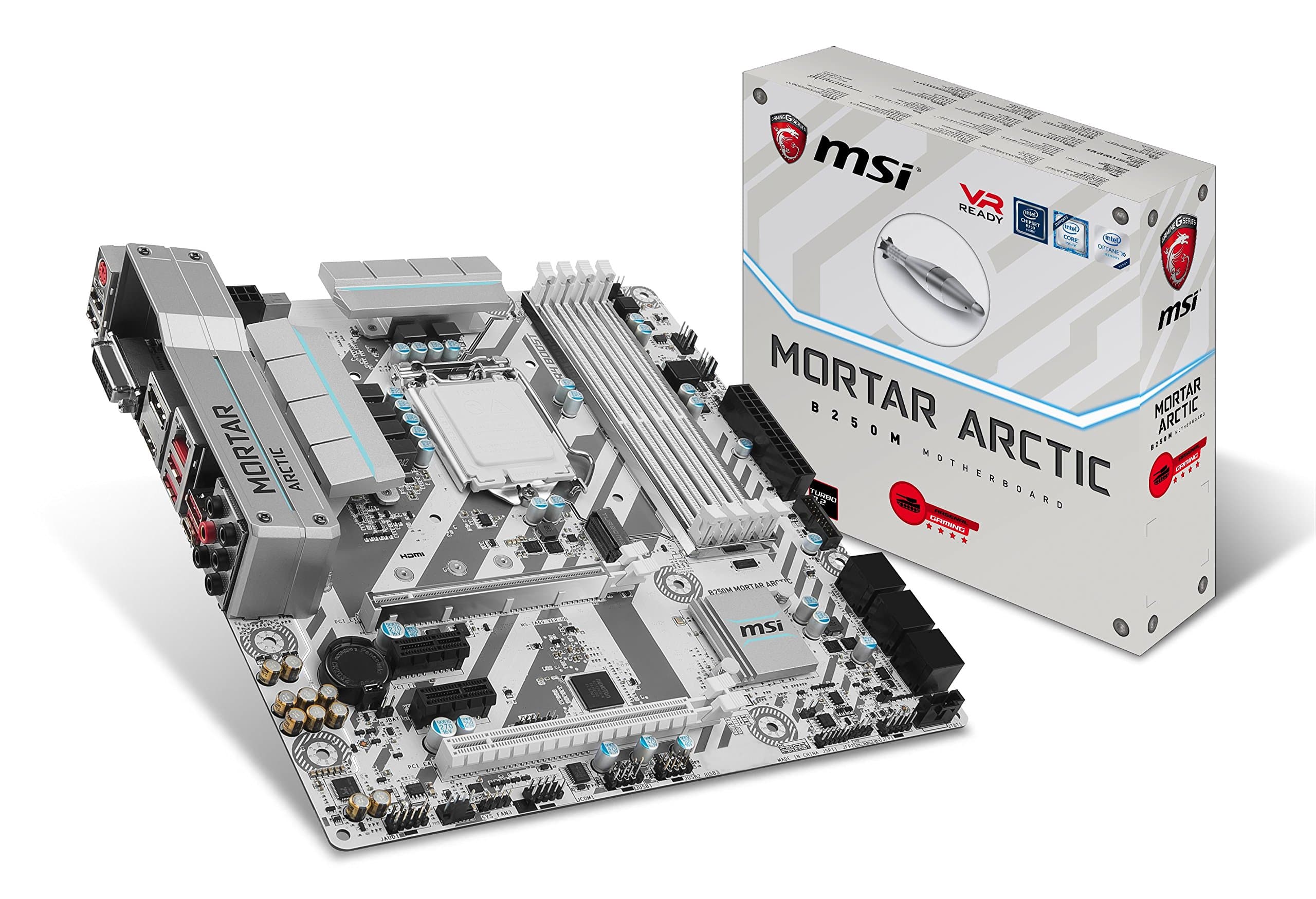 MSI B250M MORTAR ARCTIC Intel B250 Chipset DDR4 M.2 GB LAN HDMI USB 3.1 Micro ATX Motherboard - Black