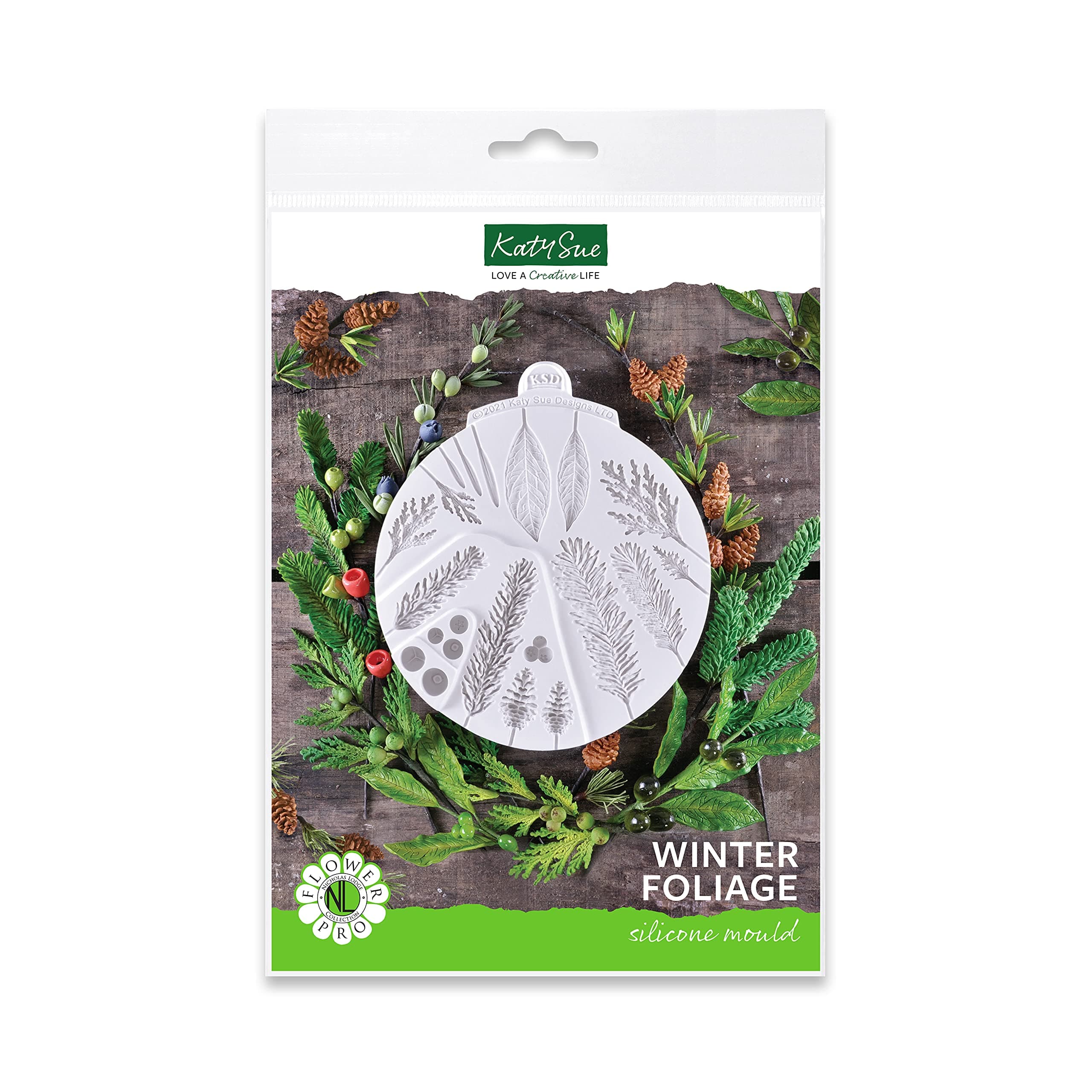 Flower Pro Winter Foliage Cake Decorating Silicone Mold. Make 6 Types of Christmas Leaves, Foliage, & Berries From Fondant or Clay From Katy Sue Fondant Molds & Molds For Clay