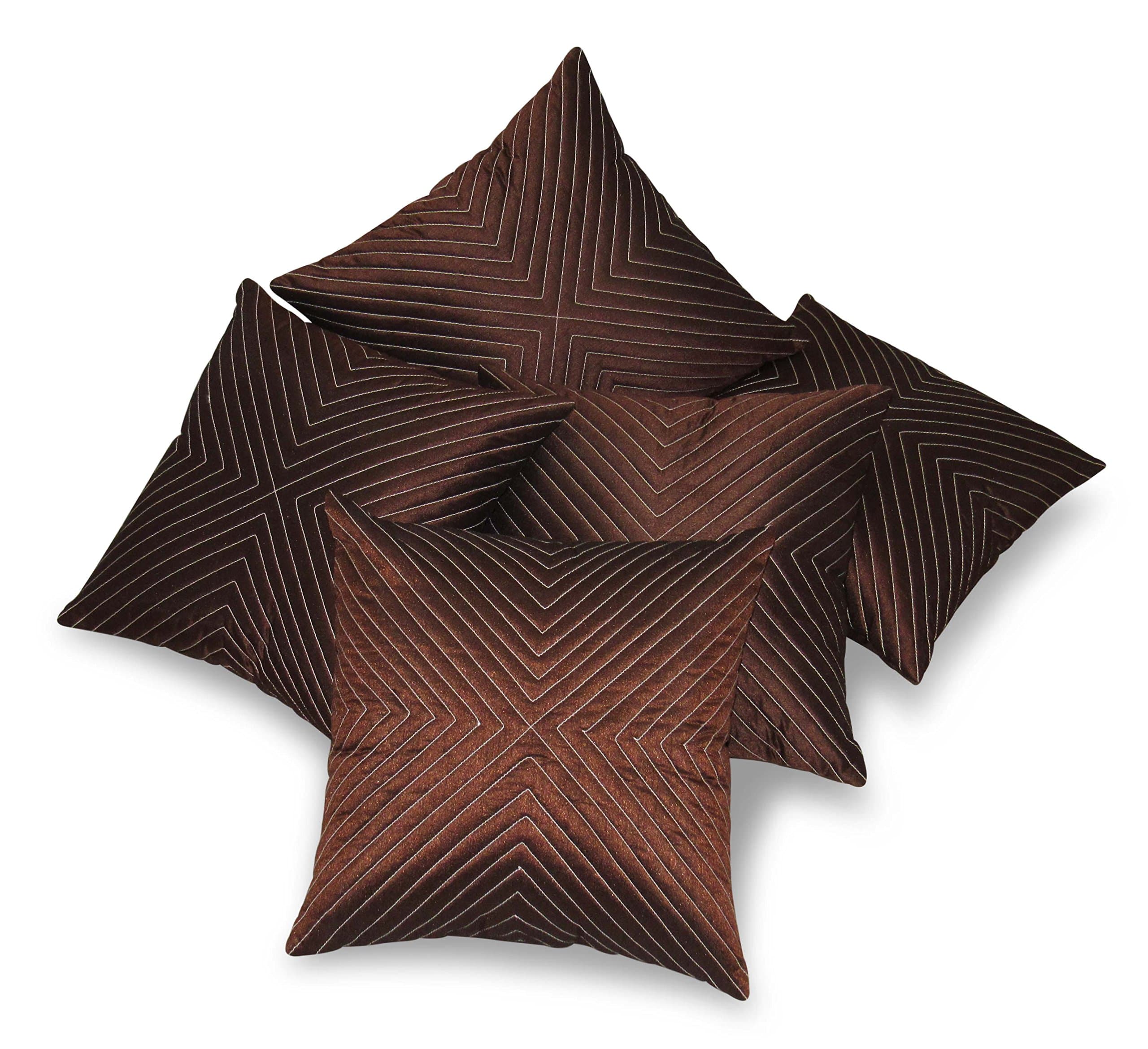 ZIKRAK EXIM Vertical Tread Cushion Cover (Polyester, Brown, Small, 12x12 Inches) - Set of 5