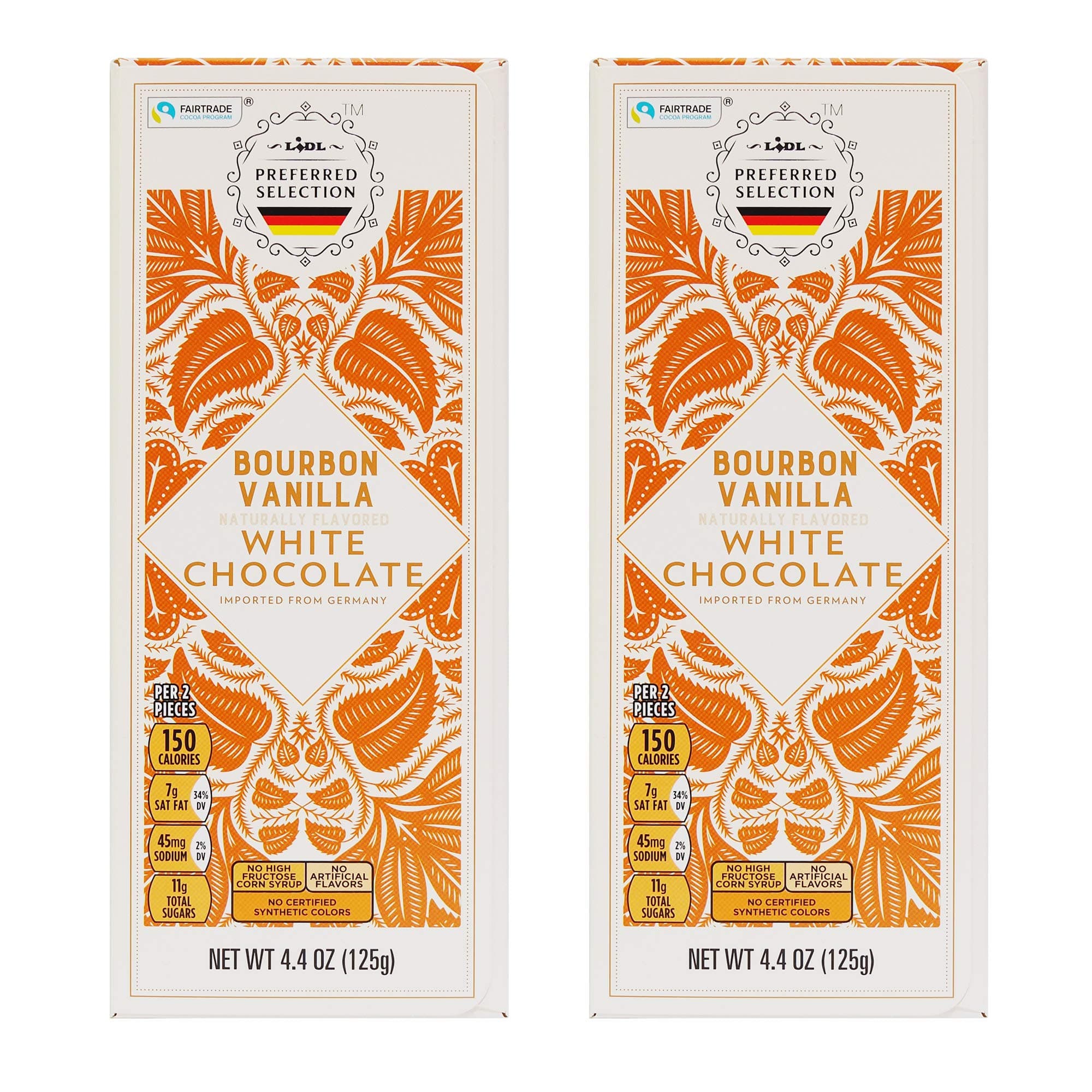 Lidl Preferred Selection Bourbon Vanilla White Chocolate - Naturally Flavored - Fair Trade - Made in Germany (2 Pack)