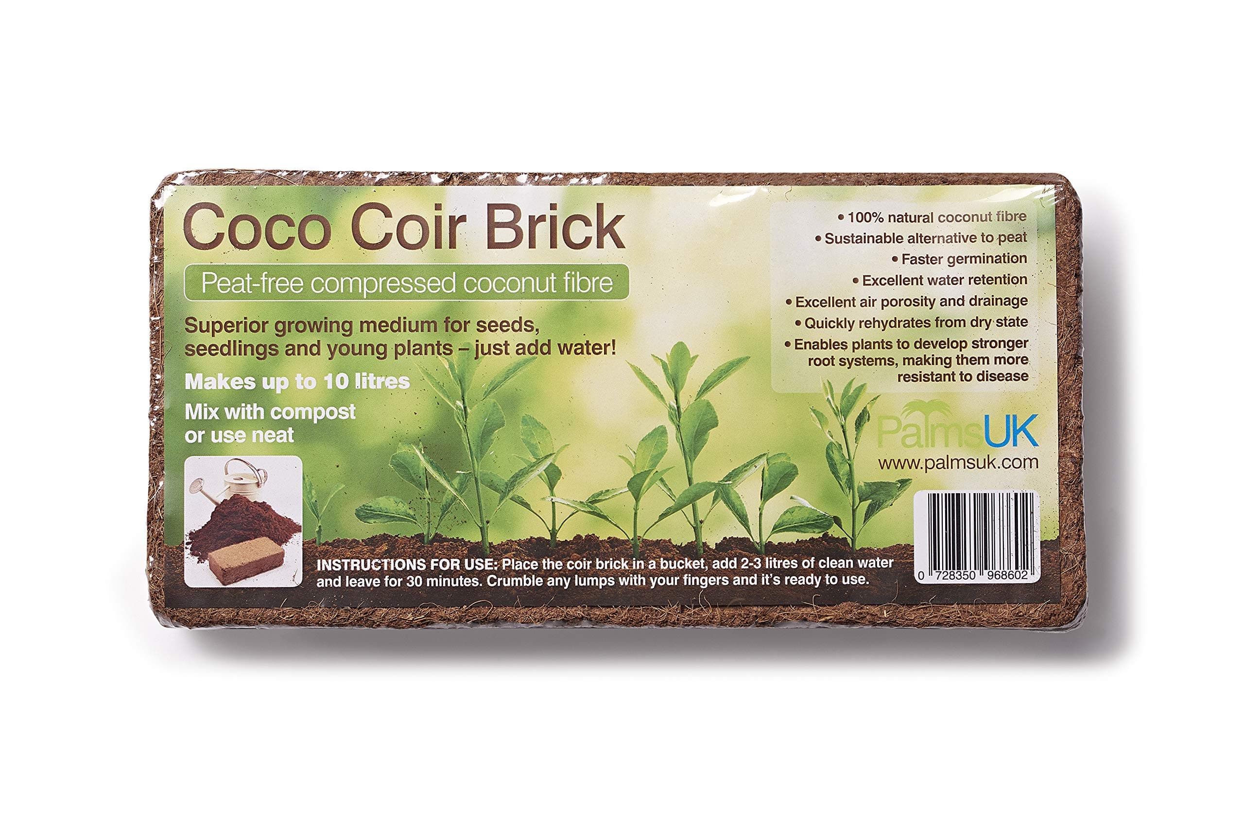 1 X 650g ORGANIC COCO PEAT-FREE COIR BRICK - MAKES 9 LITRES