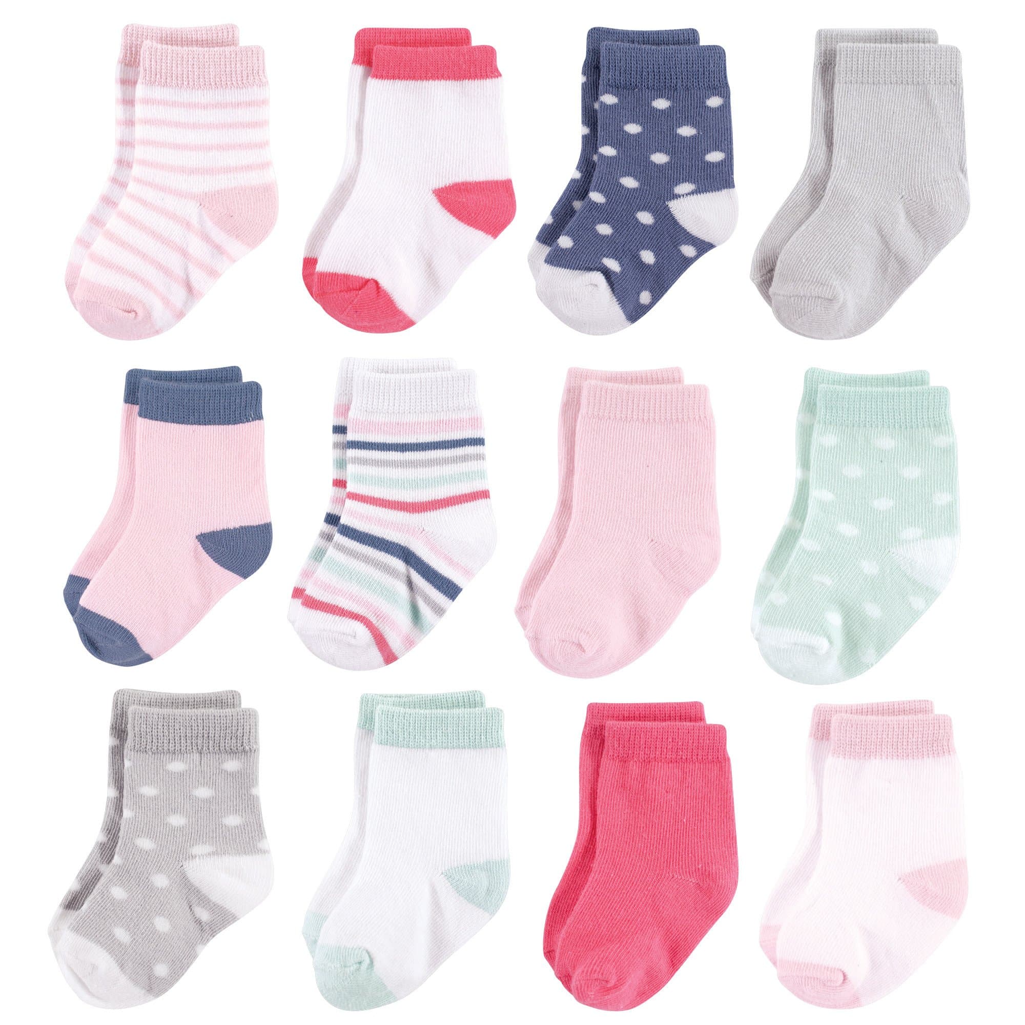 Hudson Baby Basic Socks, Girl Stripe 12Pk, 0-6 Months