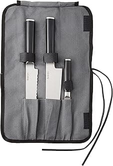 3-Piece German High-Carbon Steel Cutlery Set (Chef, Bread & Paring Knives) with Canvas Knife Roll