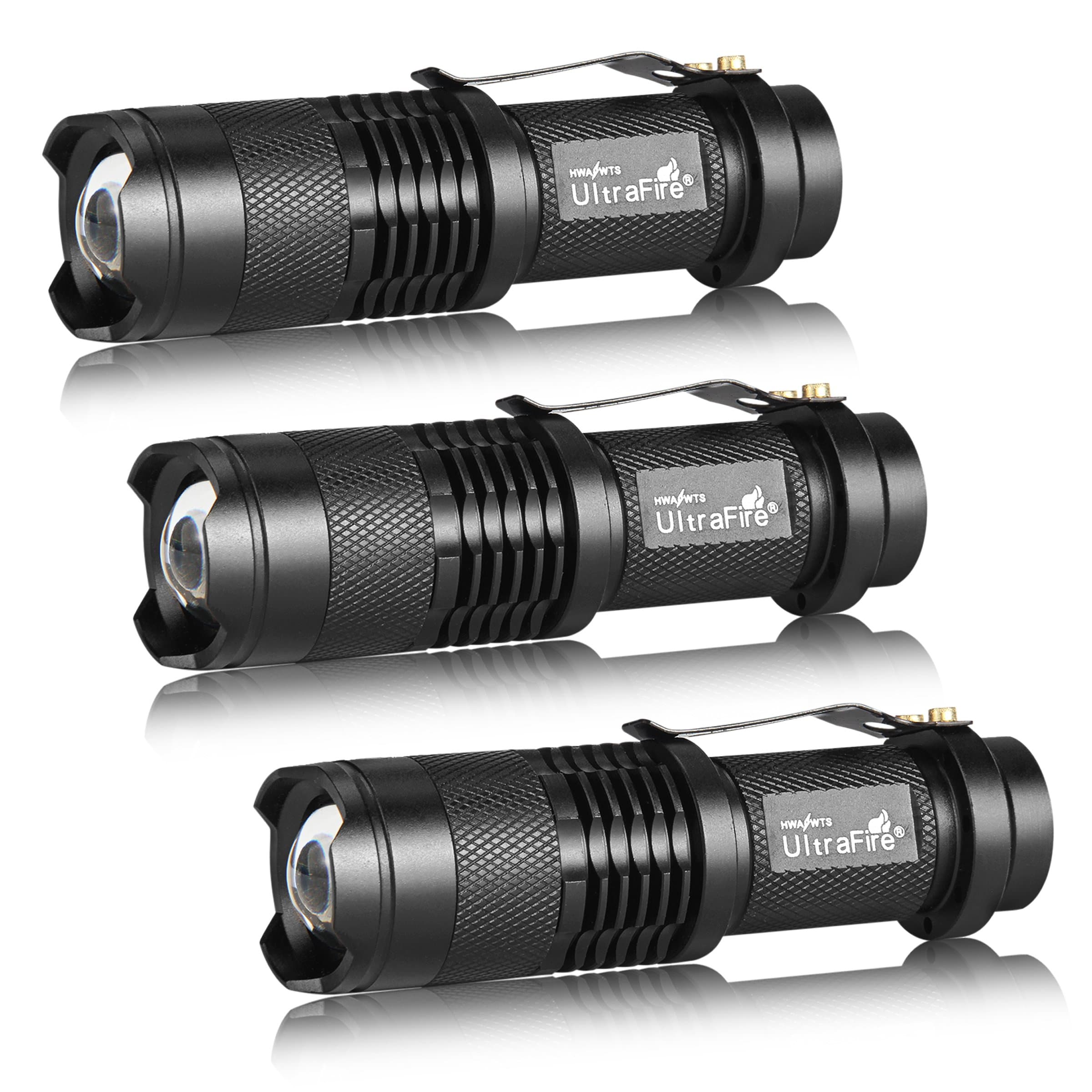 3 Pack Mini Flashlights Focus Adjustable SK68 Single Mode Tactical LED Flashlight, Ultra Bright 300 Lumens Torch
