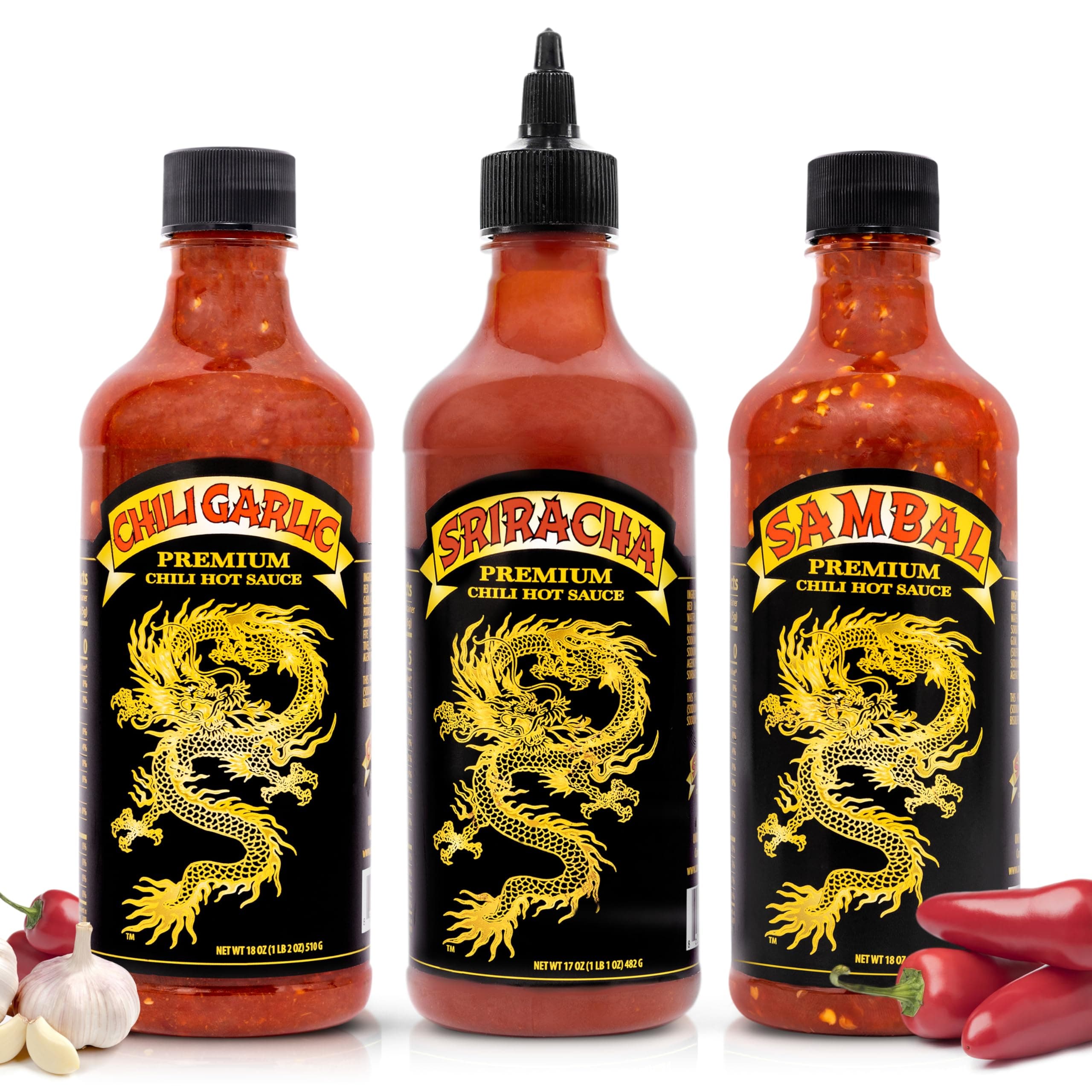 Underwood Ranches Hot Sauce Variety Pack, Gift Set Includes Sambal, Chili Garlic & Sriracha Flavor Hot Sauces for Eggs, Pizza, Mexican Dishes, and More - Gourmet Spicy Food Gifts for Women & Men - Great for Birthday Gifts