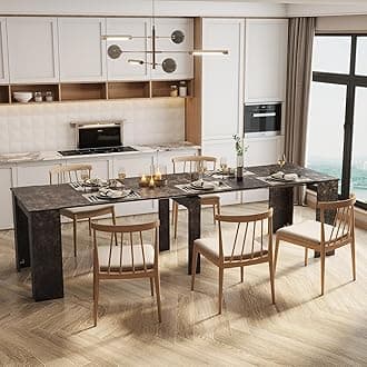 kevinplus 118.5'' Extendable Wood Dining Table for 8-12, Modern Rectangle Multifunctional Dining Kitchen Table Console Table for Living Room Home Office, Easy Assembly, Marble Color