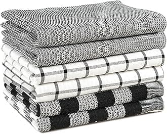 LANE LINEN Kitchen Towels Set – Pack of 6 Cotton Dish Cloths, 18”x28”, Soft & Quick-Drying Tea Towels for Cleaning – Black