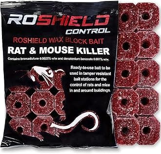 ROSHIELD 3kg Wax Block Bait for Rat & Mouse Killer Poison Control - Indoor, Outdoor All-Weather Rodent Bait Station Refill Packs (300g x 10 Packs)