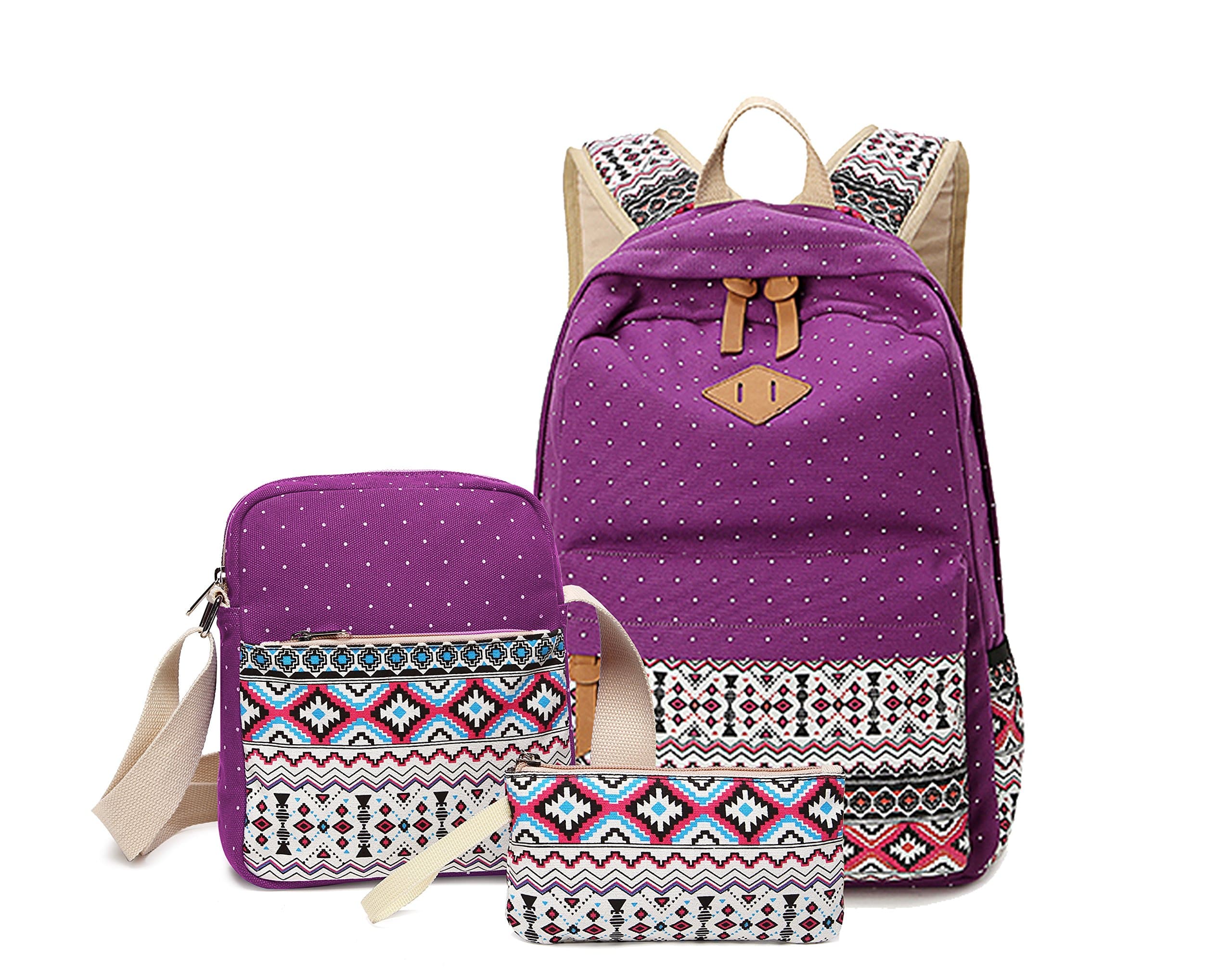 Vicyuns School Backpack Set Including Backpack, Messenger Bag, Pencil Bag for Teenagers,Kids and Students (Purple)