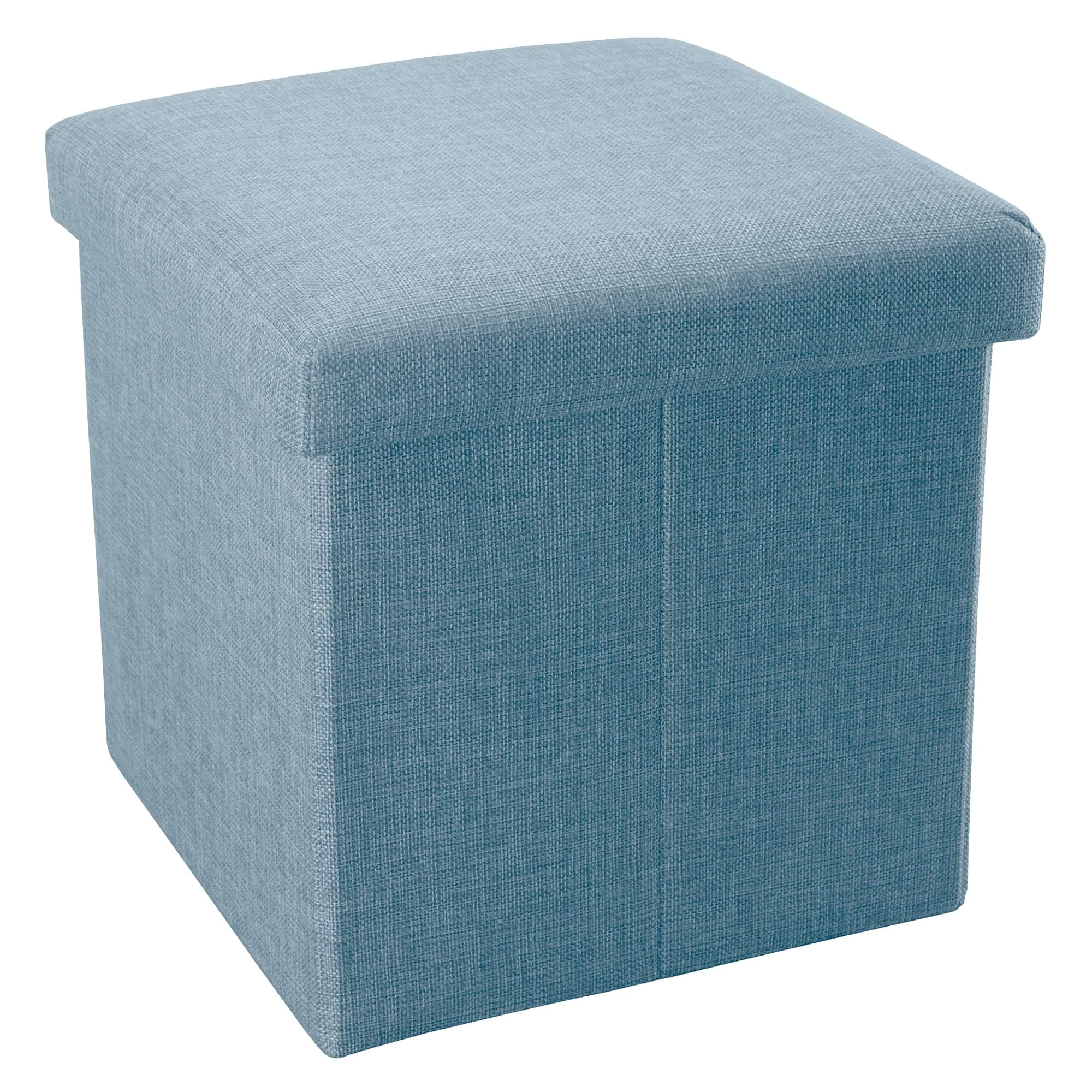 Intirilife - 38 x 38 x 38 cm Storage Box Ottoman with Fabric Coating in Linen Look and Lid - Canvas-Look Toy Box Foldaway Cube Stool Seat Footstool Footrest in SKY-BLUE