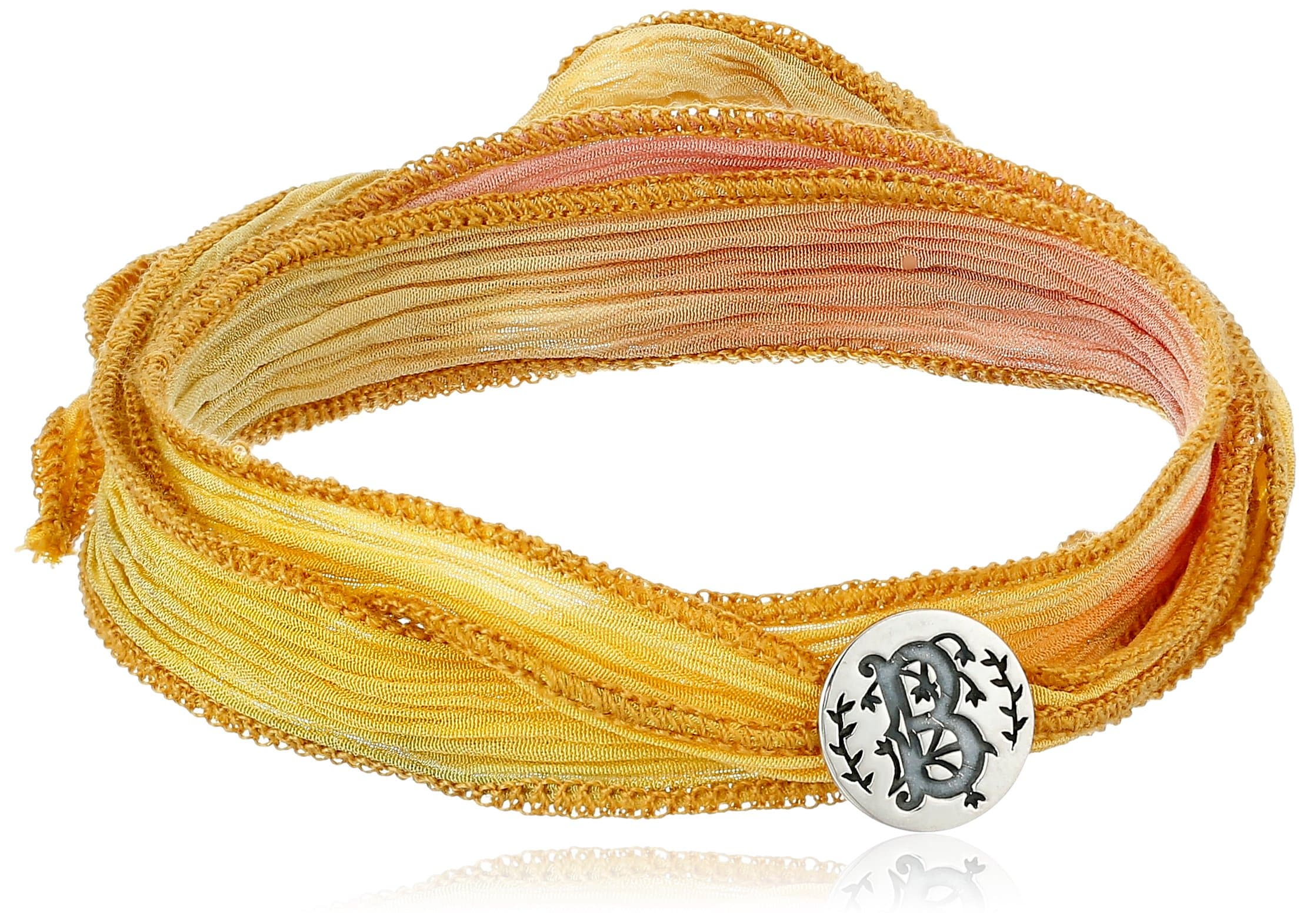 Mizuki Silver Monogram Letter Button on Ombre Silk Bracelet