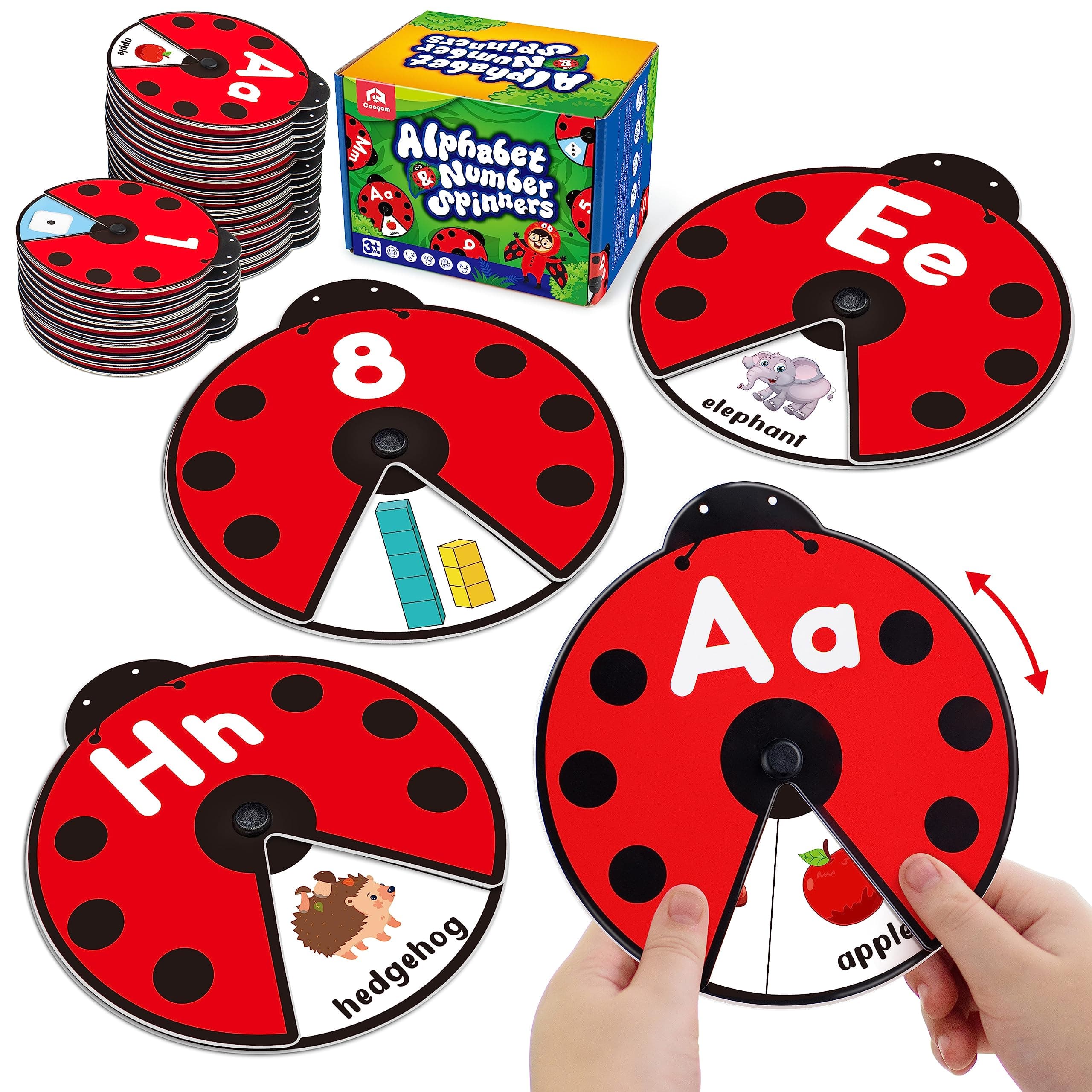 Interactive Alphabet Learning Toy, ABC Number Letters Spinning Game, Sight Words Animal Pattern Ladybug Cards, Montessori Educational Toy Gift for 3 4 5 Year Old Baby Toddlers