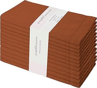 PurpleEssences Rust Set of 12 Hemstitch Cloth Dinner Napkins 100% Cotton - Soft Durable Washable - Ideal for Wedding Spring Summer - Perfect Everyday Use Table Linen 18x18 - Rust