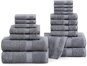 LANE LINEN 100% Cotton Towels for Bathroom - 18 Piece Family Pack - Super Soft & Quick Dry - 4 Bath, 8 Washcloth, 6 Hand Towels - Oeko TEX Certified, Machine Washable & Durable - Cool Grey
