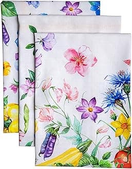 Maison d' Hermine Kitchen Towels Set of 3 100% Cotton 27.50" x 20" Reusable Cloth Tea Dish Towels Absorbent with Hanging Loop for Kitchen, Home, Dining, Cocktail Parties Spring/Summer (Giverny)