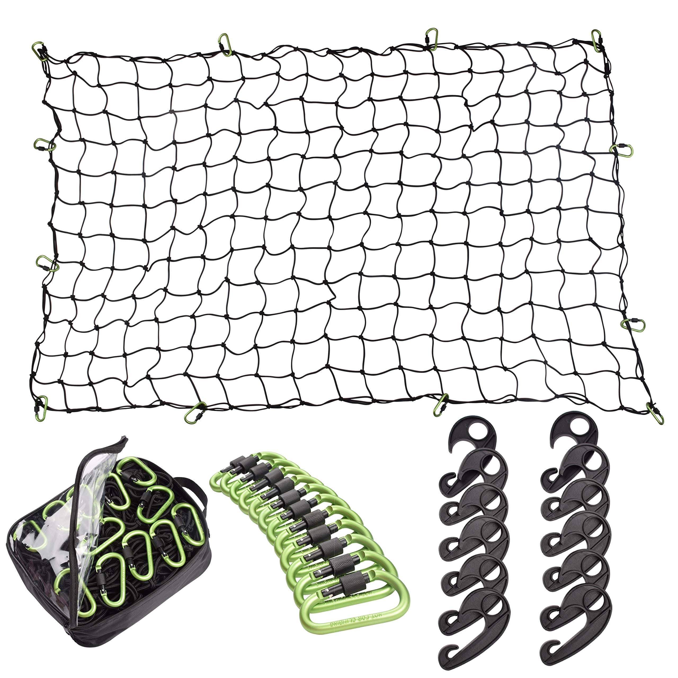 4 x 6 FT Super Duty Bungee Cargo Net for Truck Bed Stretches to 8 x 12 FT | 24 Pieces Universal Hooks| Small 4 x 4 Inches Mesh| Universal Heavy Duty Car Rear Organizer Net