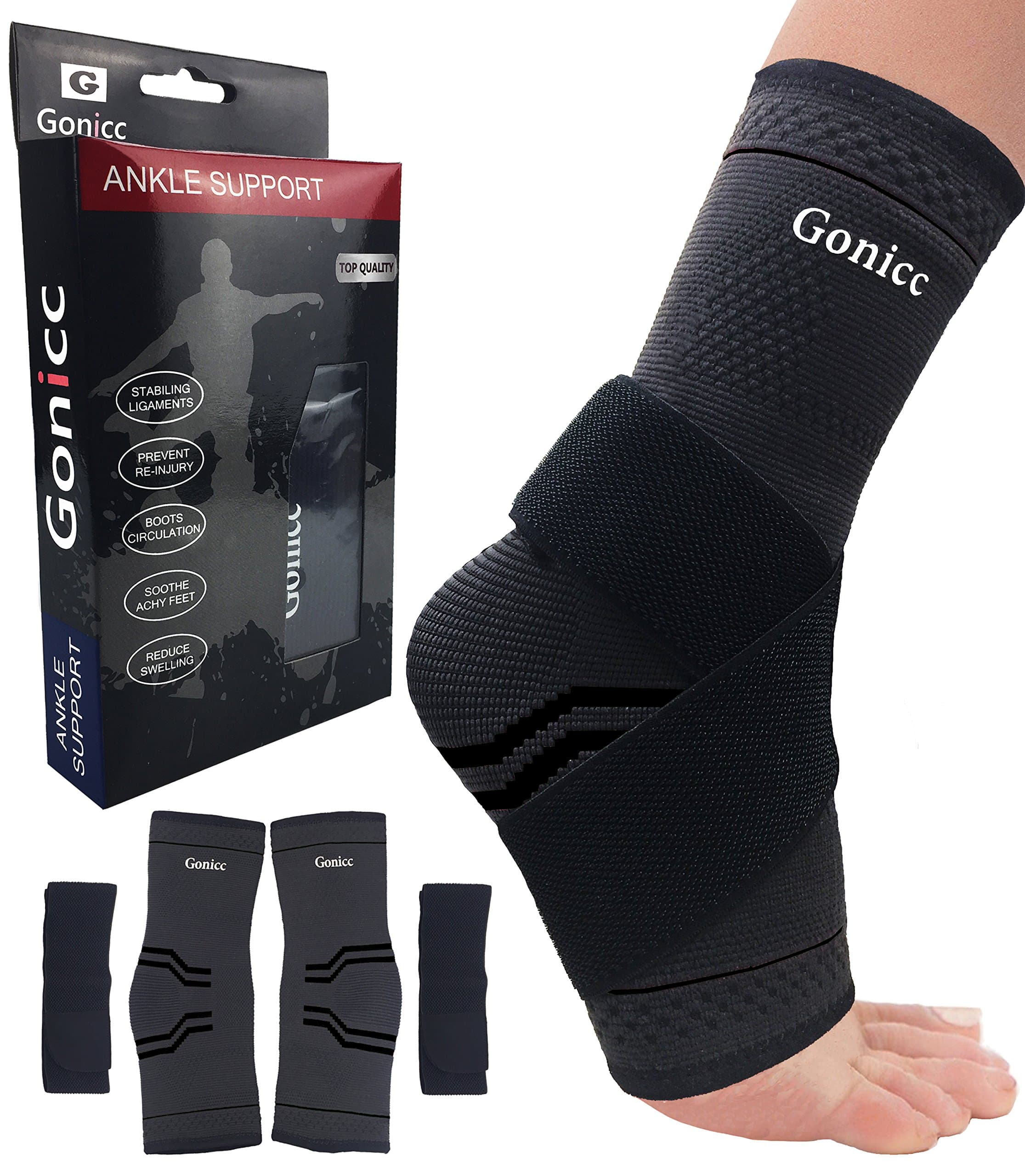 gonicc Professional Foot Sleeve Pair(2 Pcs) with Compression Wrap Support(X Large, Black), Breathable, Stabiling Ligaments, Prevent Re-injury, Ankle Brace, Volleyball Protective Gear Ankle Guards