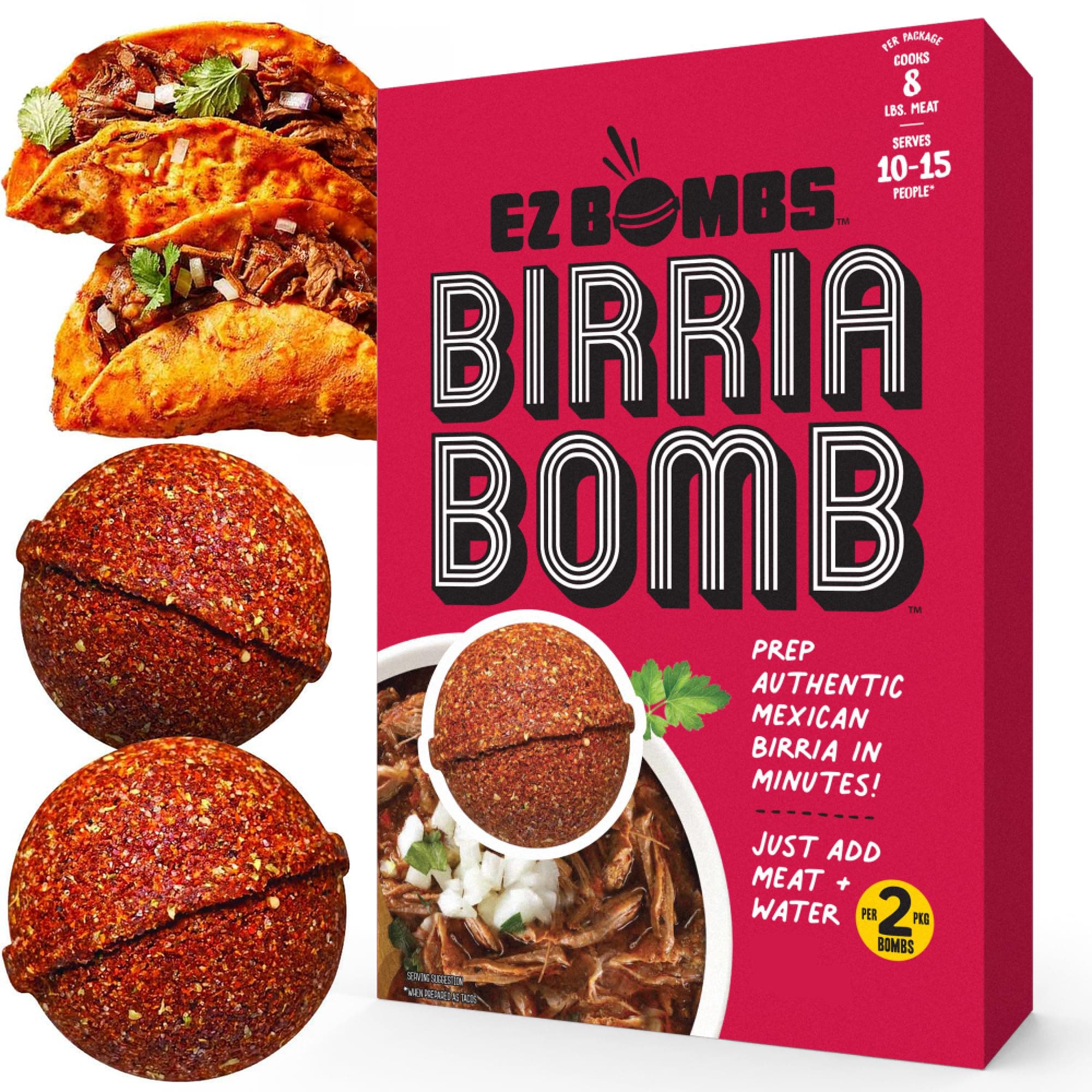 EZ Bombs Birria Bomb Seasoning 2-Pack Authentic Mexican Spice Blend for Tacos, Burritos, Nachos & Q