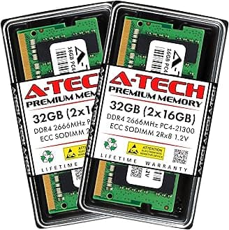 32GB Kit (2x16GB) DDR4 2666MHz PC4-21300 ECC SODIMM 2Rx8 Dual Rank 1.2V 260-Pin RAM Memory Upgrade Modules for Microserver, Workstation, and Networking Platforms