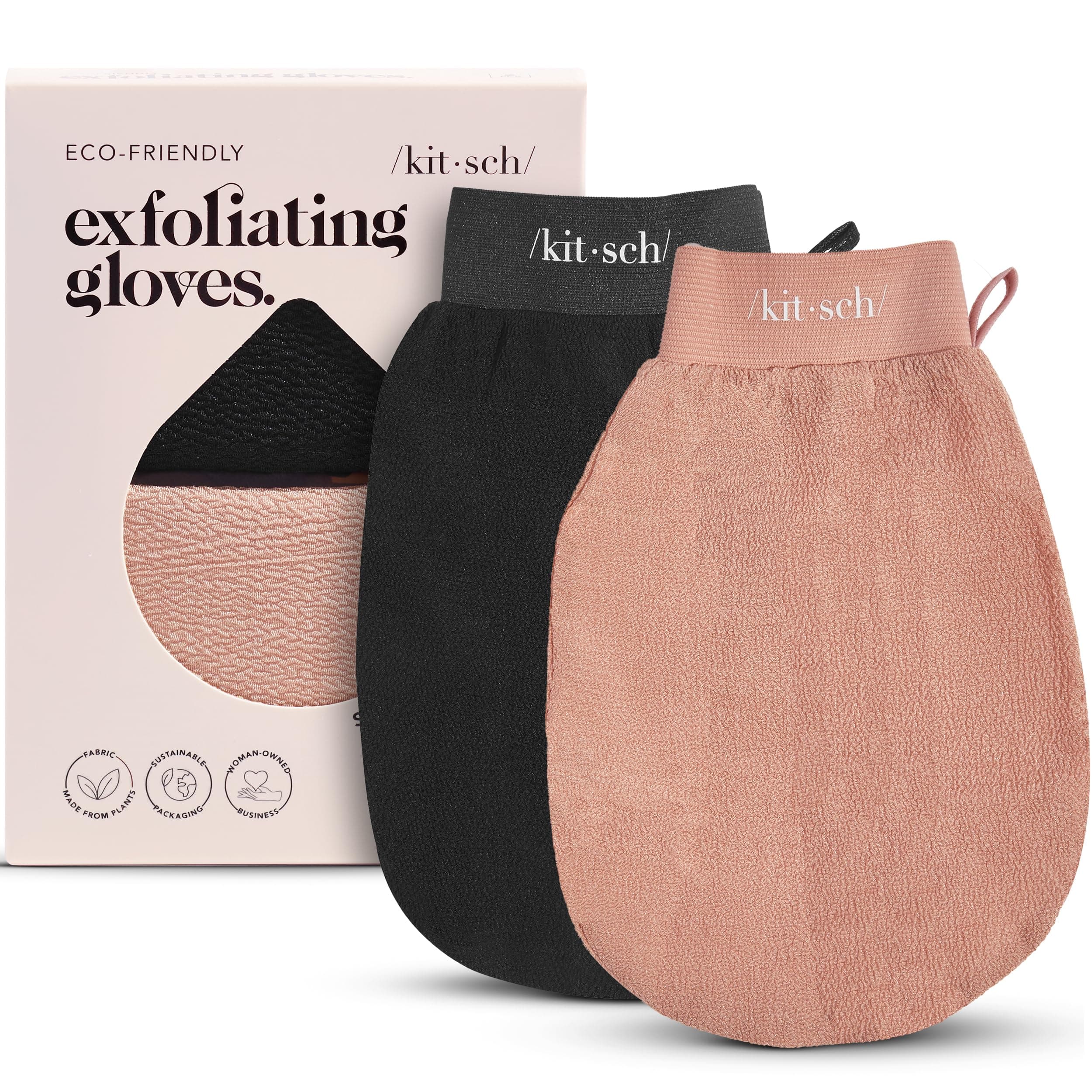 Kitsch Exfoliating Gloves 2pc – Korean Exfoliating Mitt & Deep Exfoliating Body Scrubber for Shower, Bath | Body Exfoliator, Dead Skin Remover | Skin Care for Smooth, Renewed Skin - Black & Terracotta