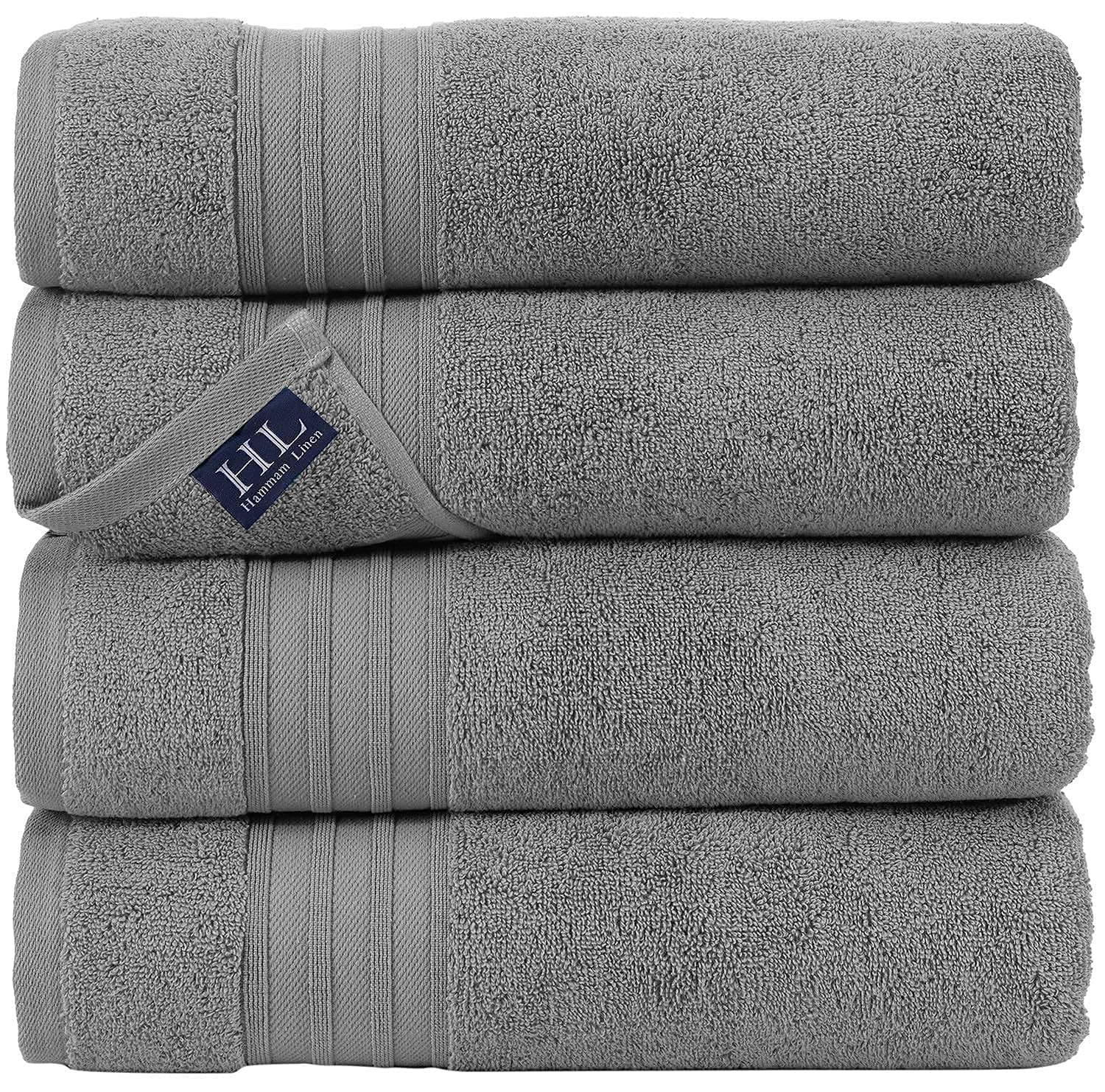 Hammam Linen Cool Grey Bath Towels 4-Pack - 27x54 Soft and Absorbent, Premium Quality Perfect for Daily Use 100% Cotton Towel