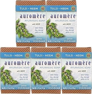 Auromere Ayurvedic Bar Soap, Tulsi Neem - Eco Friendly, Handmade, Vegan, Cruelty Free, Natural, Non GMO (2.75 oz), 5 pack