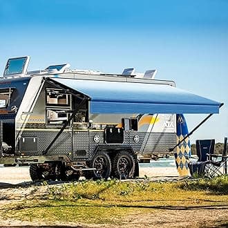 YESCAMP Manual RV Awning Complete Kit Retractable Camper Awning for RV or Trailers RV Roll Out Awning for Camper or 5th Wheel,Travel Trailers,Toy Haulers,Motohome(11Ft,Black Frame,Blue Fade)