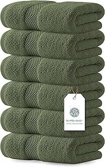 White Classic Luxury Forest Green Hand Towels - Soft 100% Turkish Cotton | Highly Absorbent Hotel spa Bathroom Towel Collection | 16x30 Inch | Set of 6
