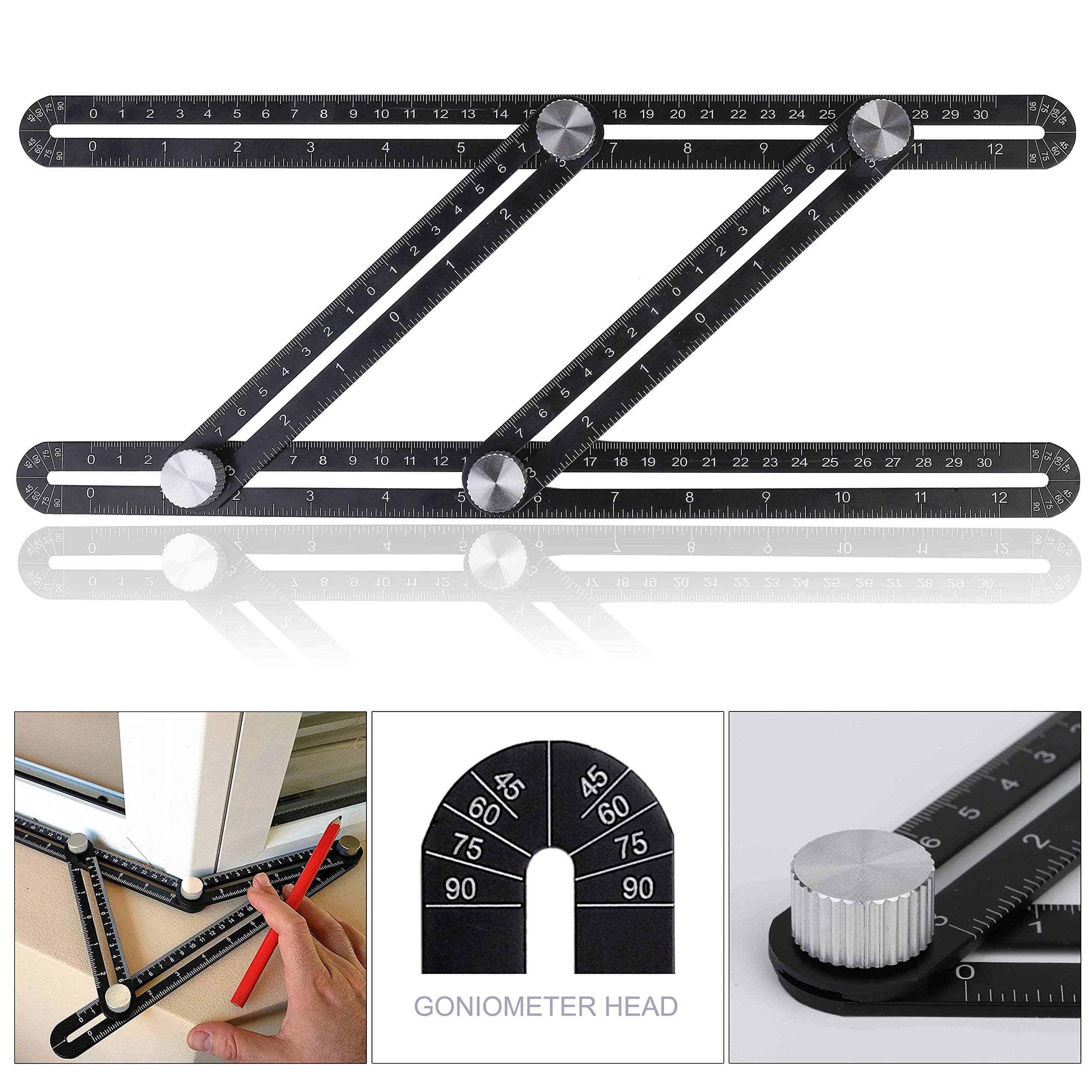 Template Tool Alloy Aluminum Metal Angle Measuring Ruler Durable Adjustable Ruler Measuring Instrument for Builder Roofer Tiler DIY 30cm