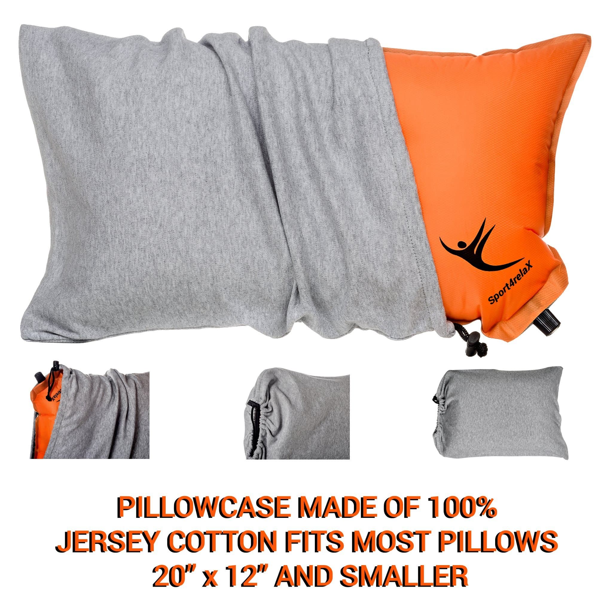 Premium Pillowcase for Inflatable Camping Pillows - 100% Soft Jersey Cotton, Full Coverage for Maximum Comfort - Fits 20" x 12" and 16" x 12" - Lightweight, Slim and Durable