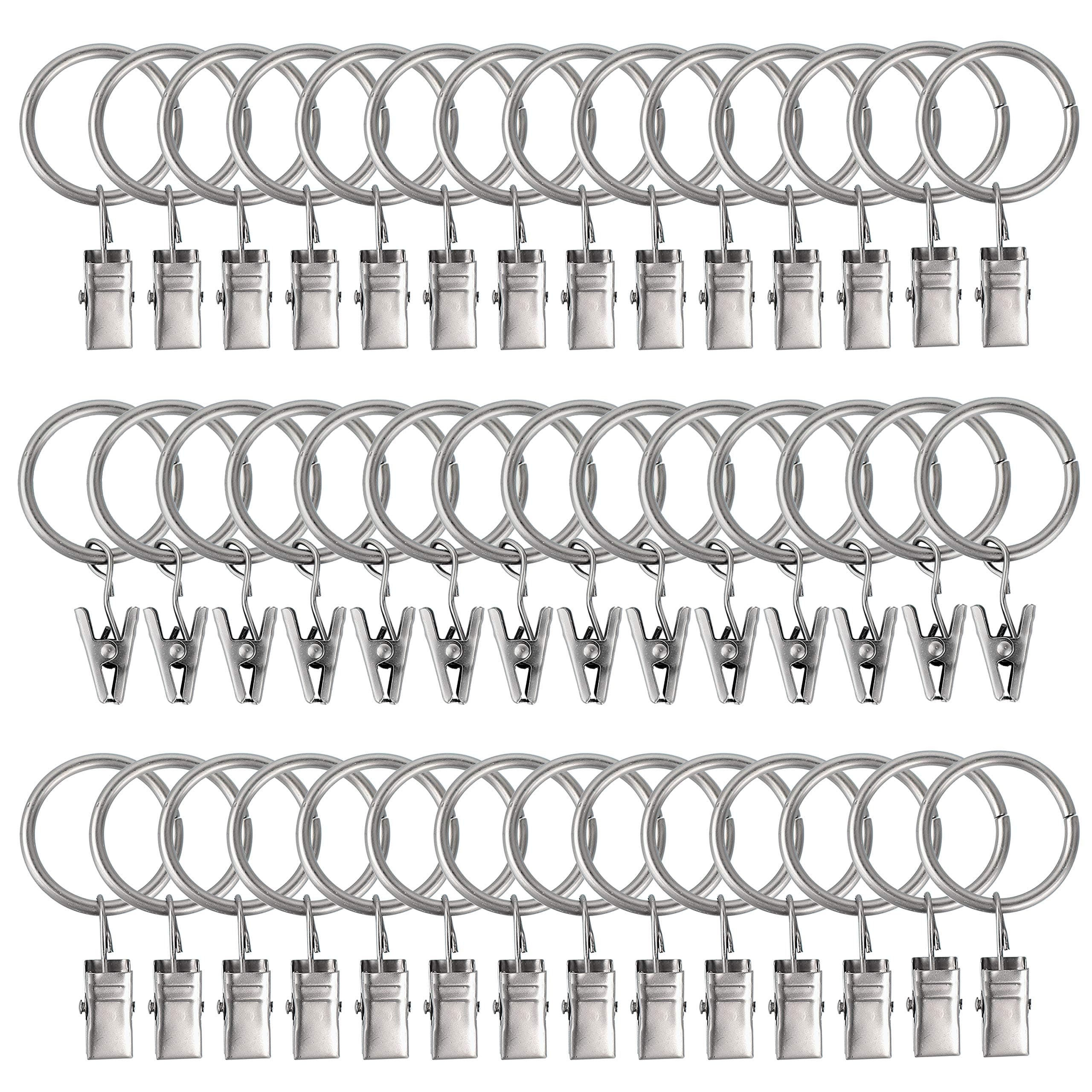 46 Pack Curtain Rings with Clips 1 inch Internal Diameter Decorative Drapery Rustproof Vintage Compatible with up to 5/8 Inch Drapery Rod Silver