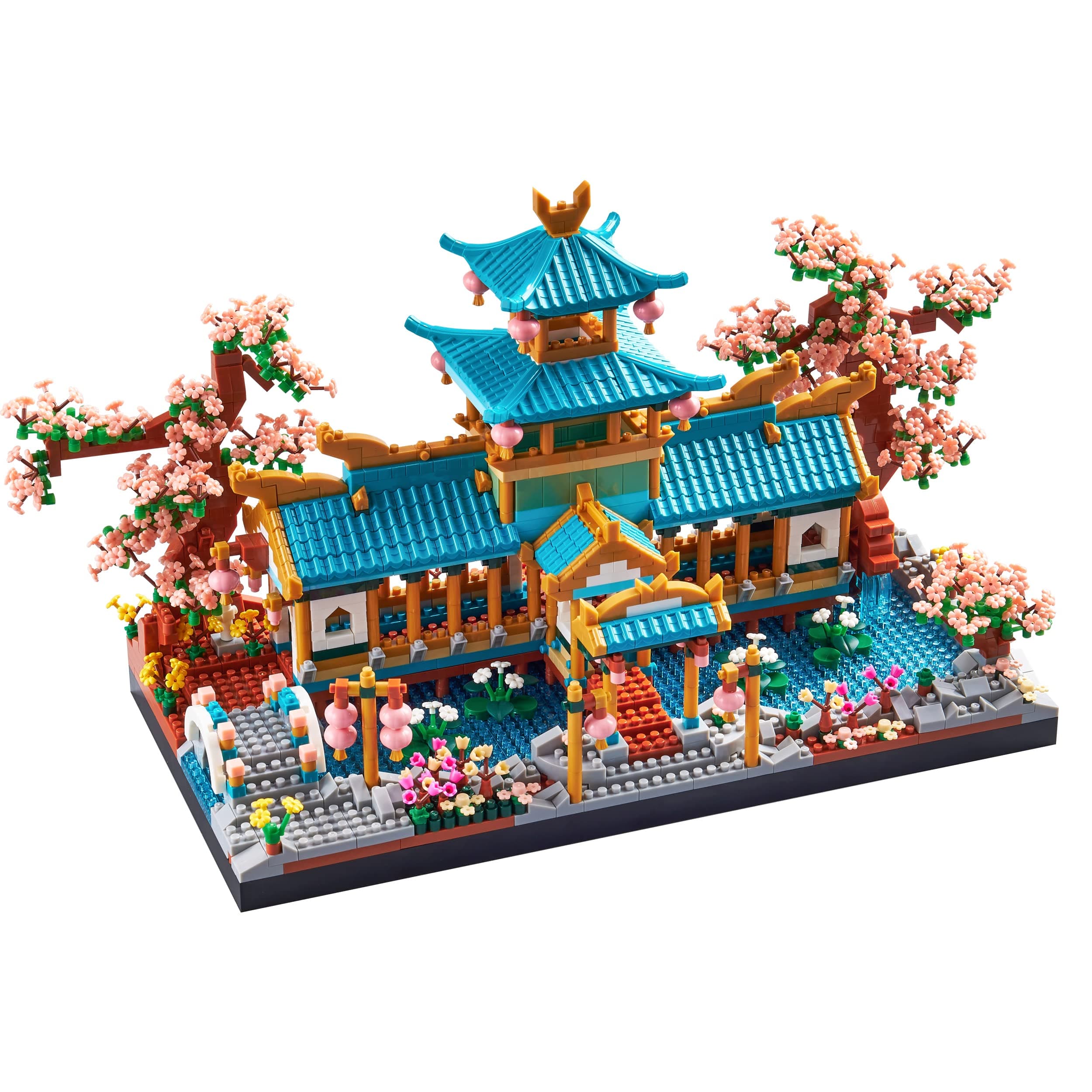 Chinese Classical Suzhou Gardens Micro Building Blocks Sets with Sakura Cherry Tree Challenging Construction Set for Adults, Home and Office Decoration, Gift for Age of 14+ 2350 pcs