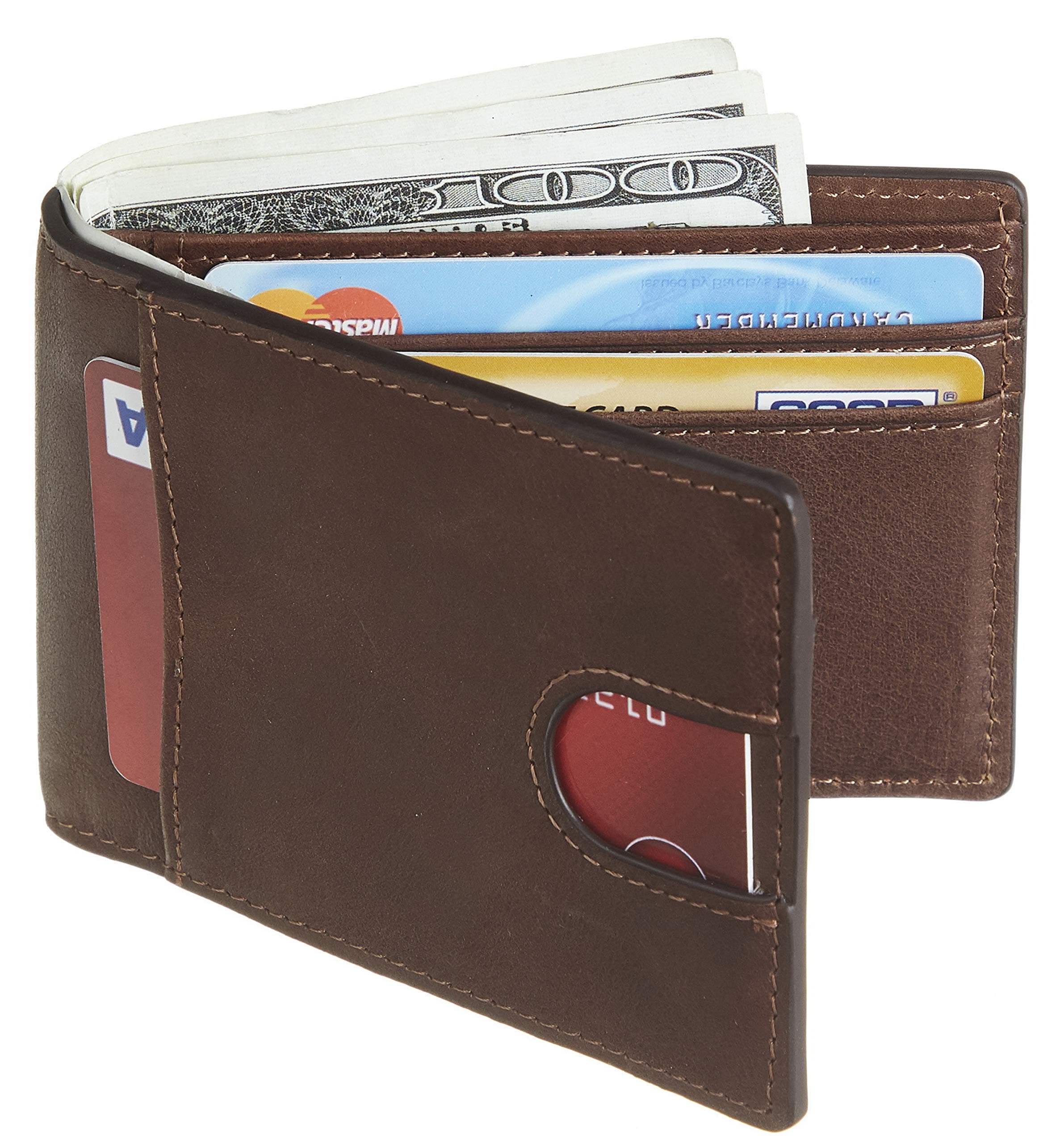 Casmonal Mens Leather Wallet Slim Front Pocket Wallet Billfold RFID Blocking(Vintage Coffee Premium)