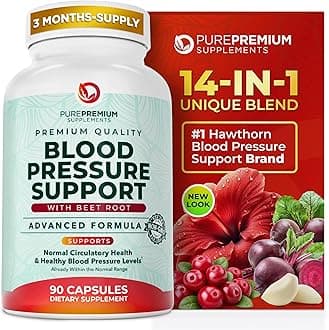 PurePremium Beet Root Capsules for Blood Pressure Support – 14-in-1 Formula with Beetroot Powder, Hawthorn, Hibiscus & Garlic for Normal Nitric Oxide Production & Heart Health – Non-GMO - 90ct
