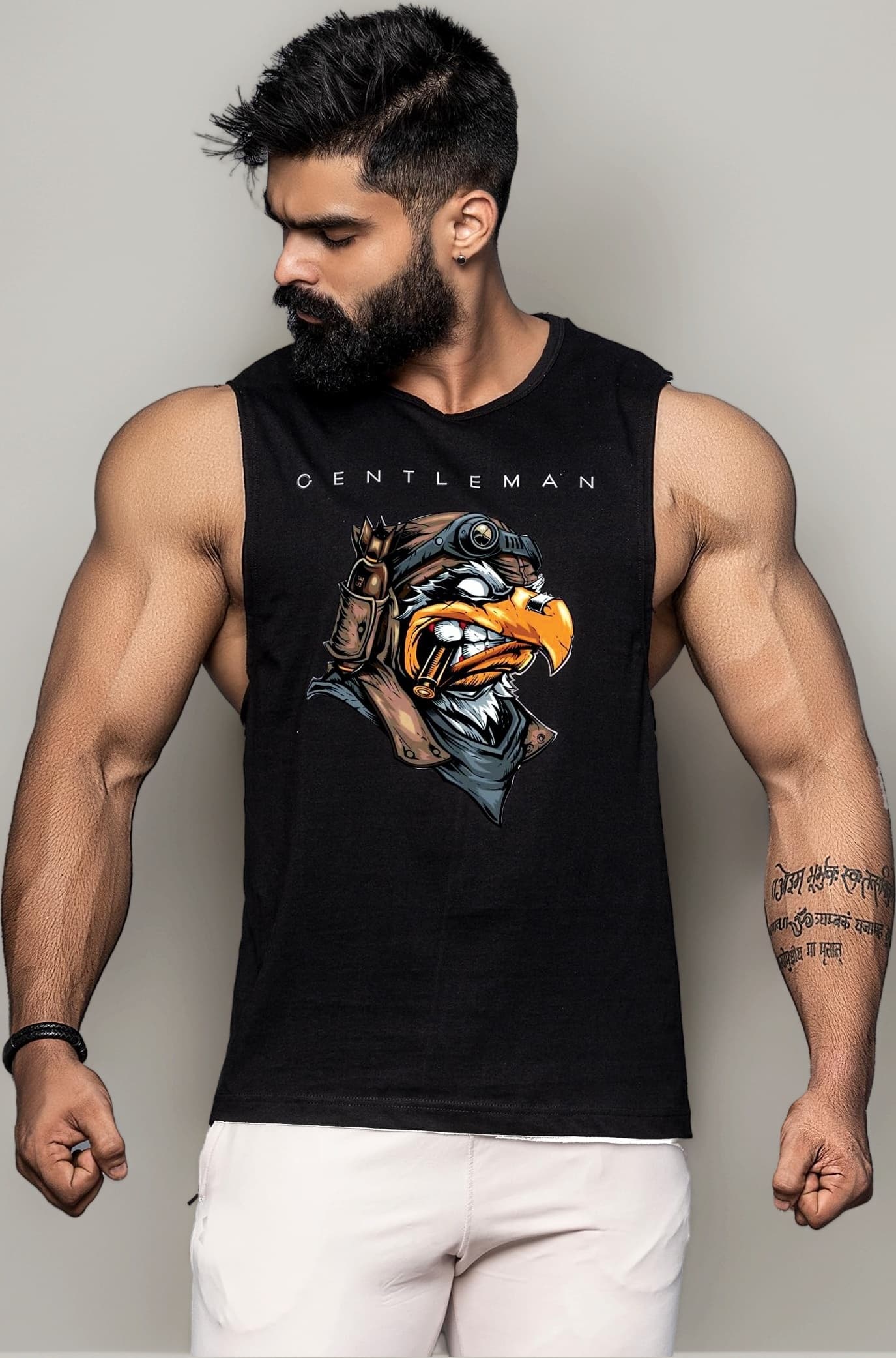 JUARI BE A GENTLEMAN Men's Cotton, Sleeveless Printed Vest (Black)