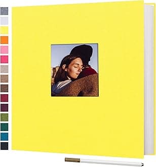 potricher Large Photo Album Self Adhesive 3x5 4x6 5x7 8x10 Pictures Linen Cover 40 Blank Pages Magnetic DIY Scrapbook Album with A Metallic Pen (Yellow, 13.2x12.8 inches 40 Pages)
