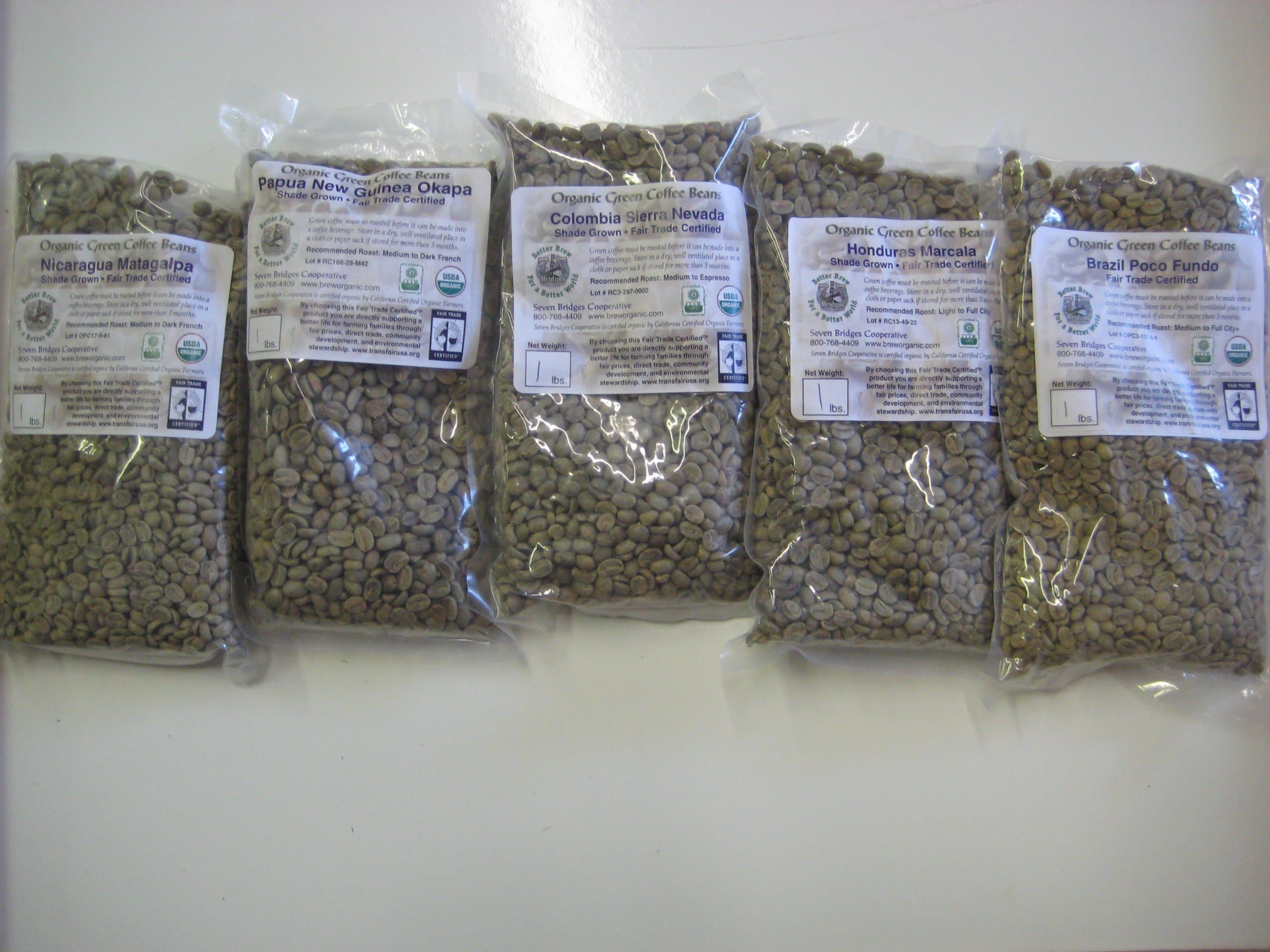 Certified Organic Unroasted Green Coffee Beans, Single Origin Sampler, 5 lbs