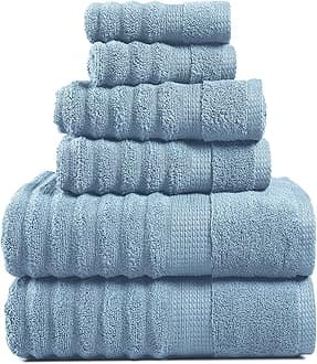 LANE LINEN Cotton Bath Towels Set of 6 - Exclusive Zero Twist - Softer, Quick Dry & Absorbent - 2 Bath, 2 Washcloths, 2 Hand Towels for Bathroom - Durable, Premium Quality & Ideal Gift for Him - Blue