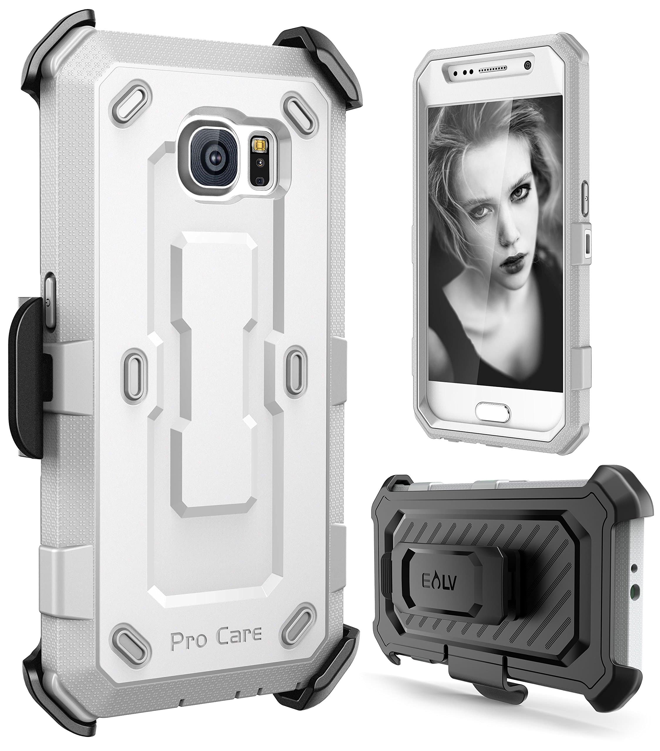 Galaxy S6 case, E LV Samsung Galaxy S6 (HOLSTER DEFENDER) Case Cover - Dual Layer Heavy Duty Holster Full Body Protection (INBUILT SCREEN PROTECTOR) - case cover for Samsung Galaxy S6 - [WHITE / GREY]