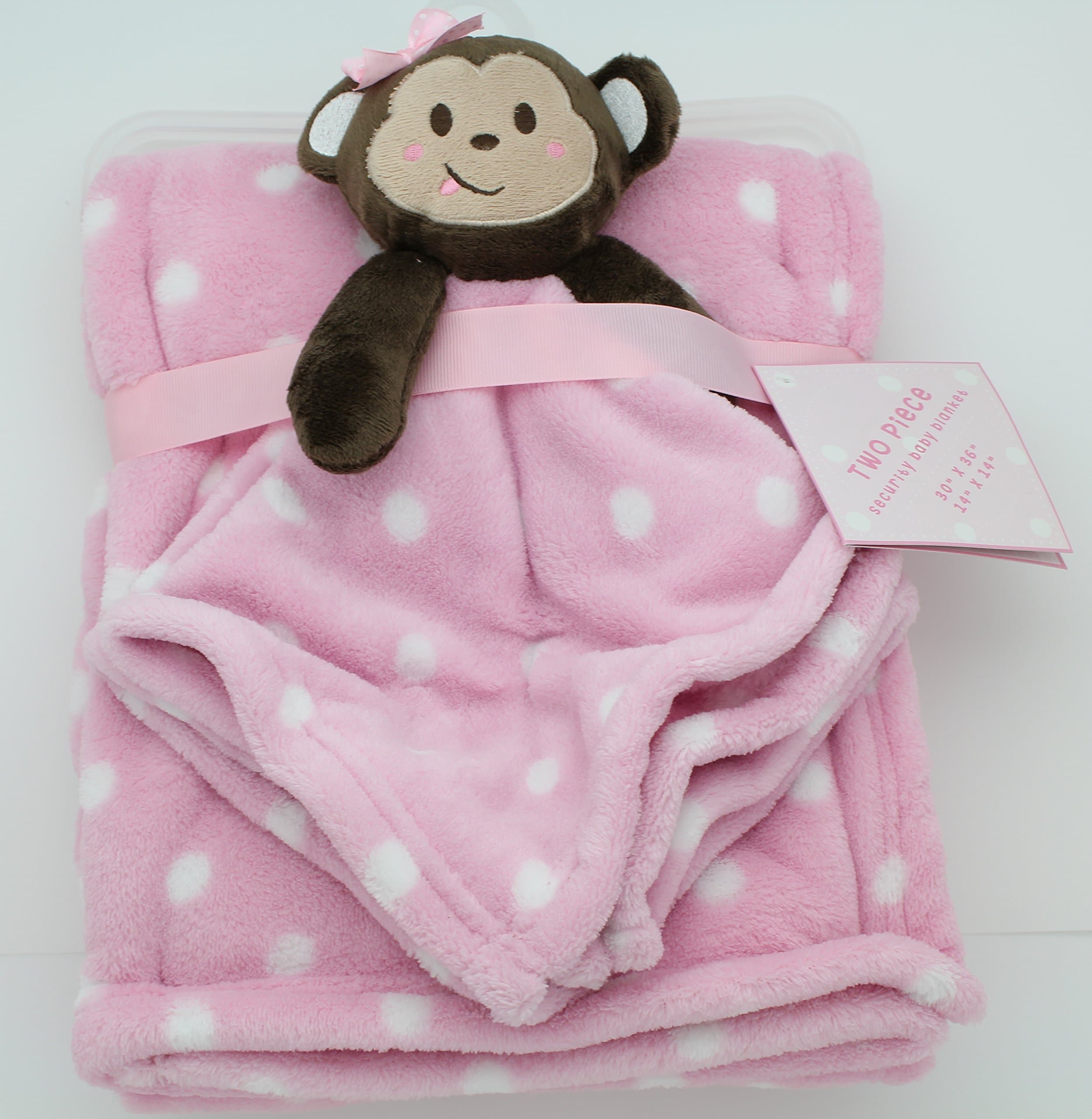 Monkey Print Pink Security Baby Blankey with Monkey Lovey