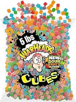 WARHEADS Cubes - Sour Sweet & Fruity Chewy Candy - Orange, Watermelon, Blue Raspberry, Black Cherry, Strawberry & Green Apple Flavors - 5 lb. Bulk Bag